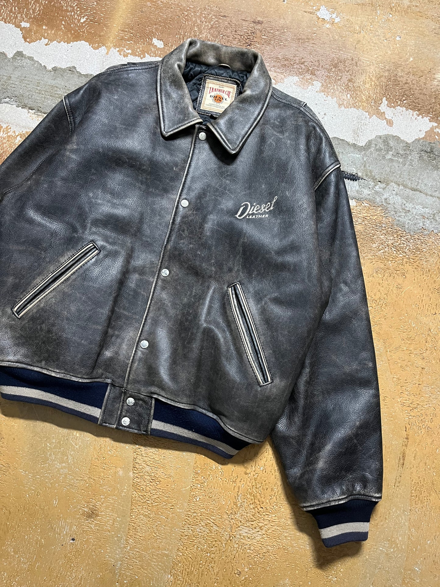 Diesel leather embroidered jacket - M