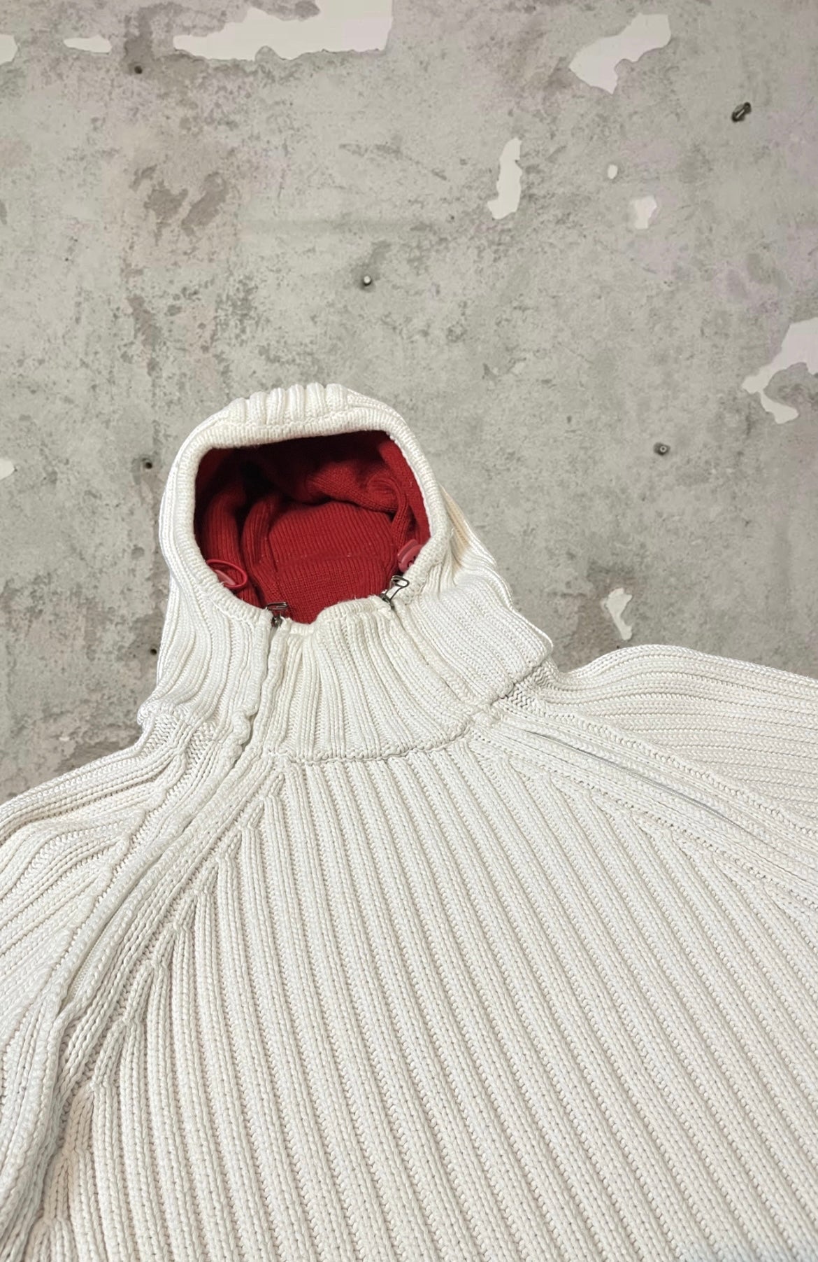 Schott 2000s gorpcore knitwear hooded sweater assymetrical zip ribbed - XL