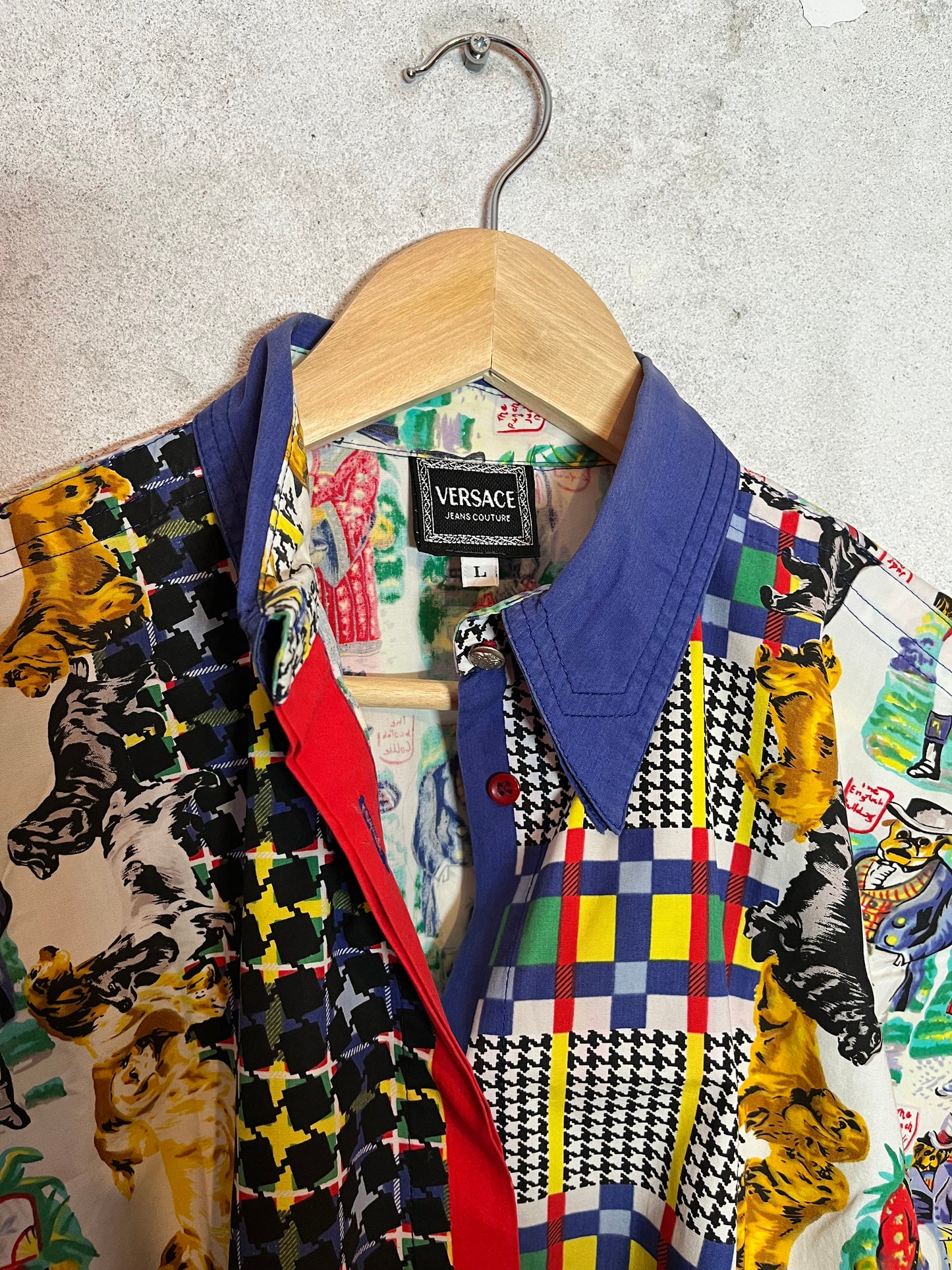 Versace vintage 1996 multicolor rare dog shirt - L