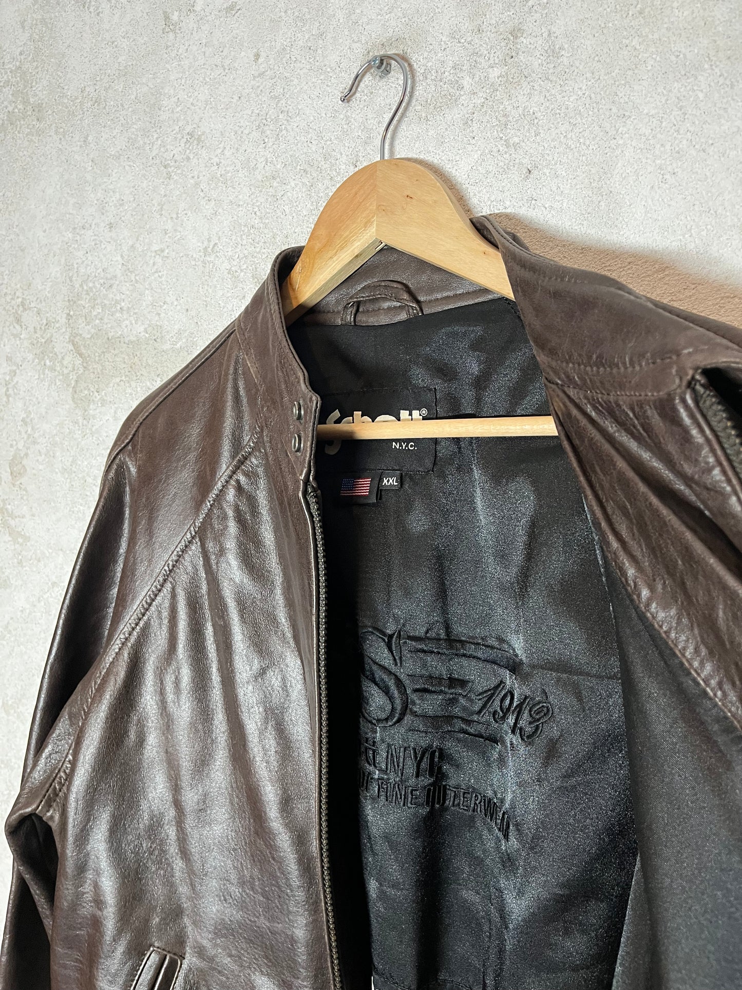 Schott NYC dark brown leather motor jacket - L