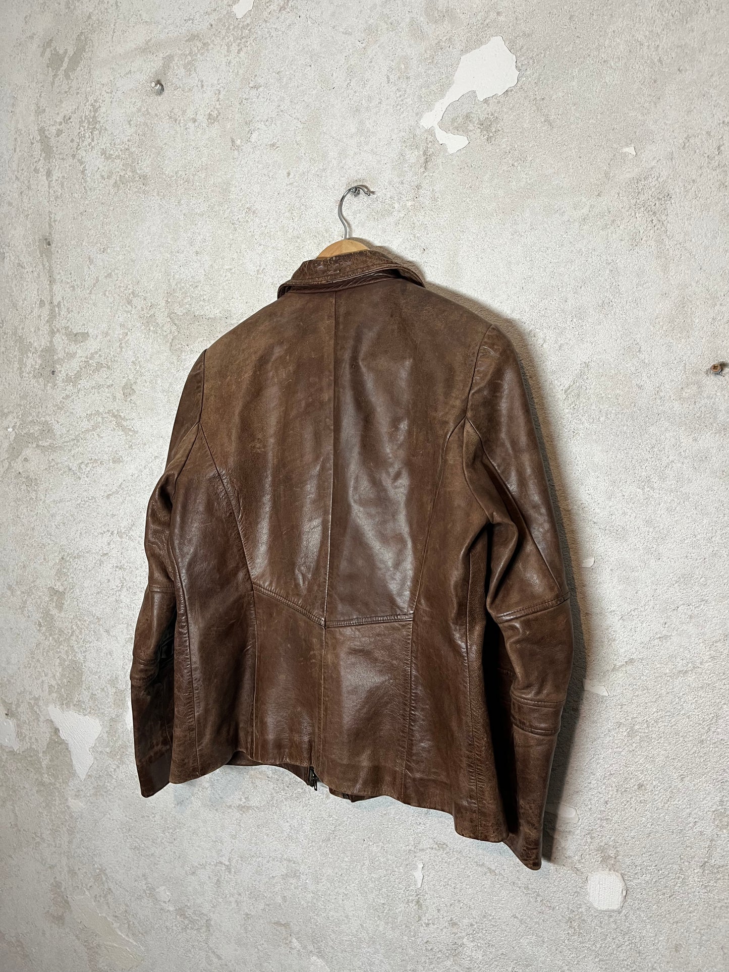 Red Skins vintage brown leather motor jacket - M