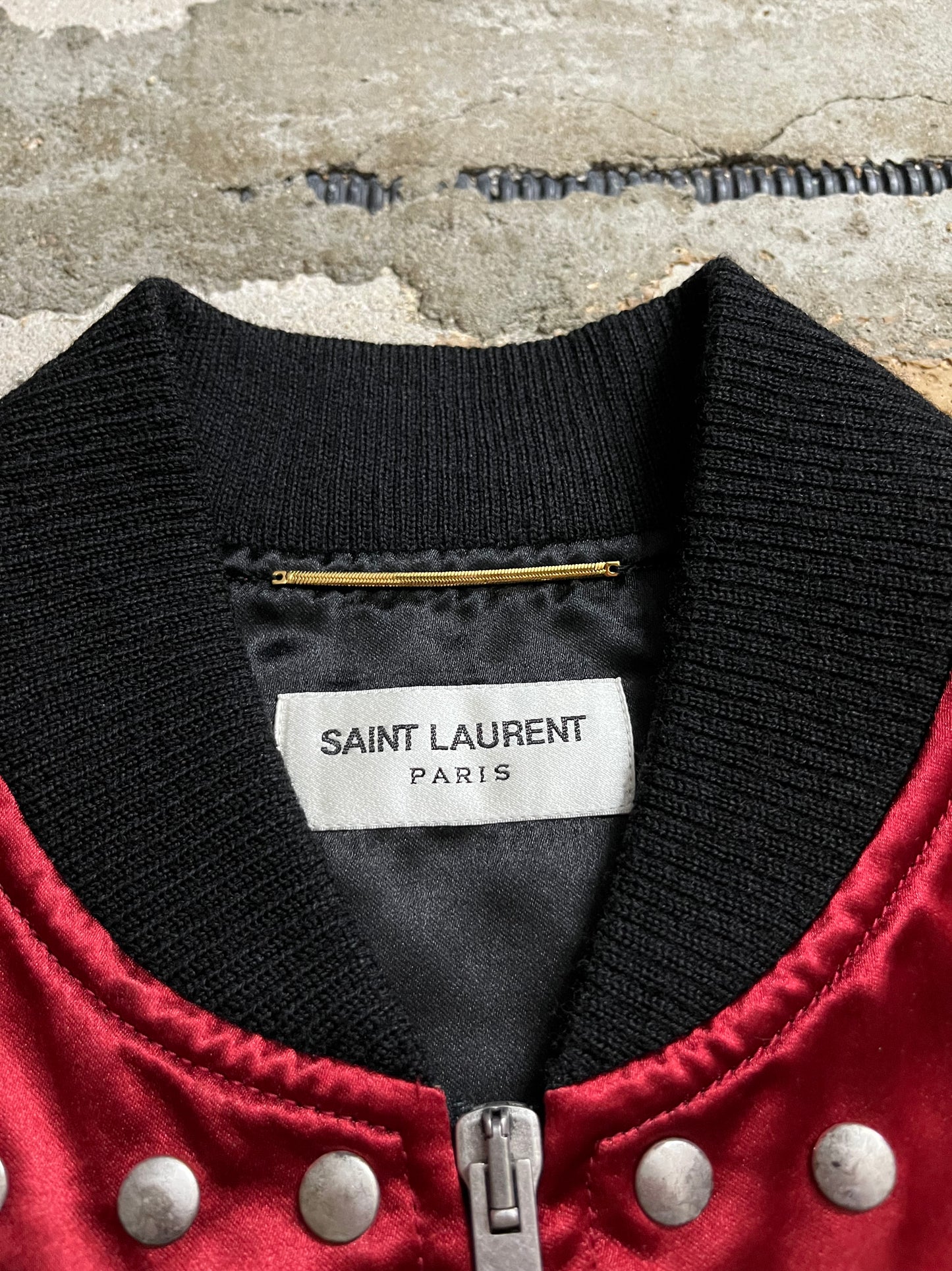 Saint Laurent studded satin bomber jacket - S