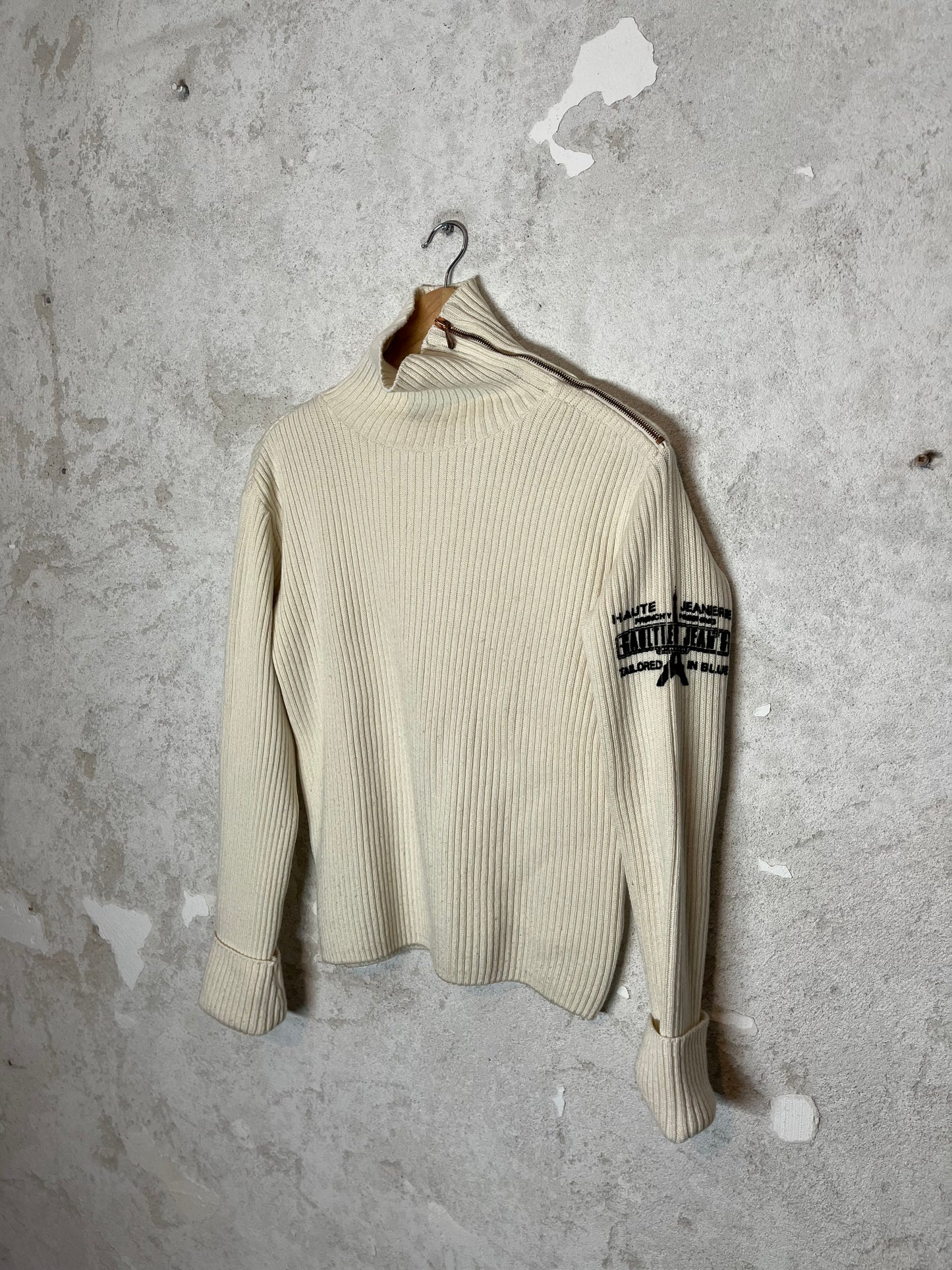 Jean Paul Gaultier side zip print ribbed sweater - S/M