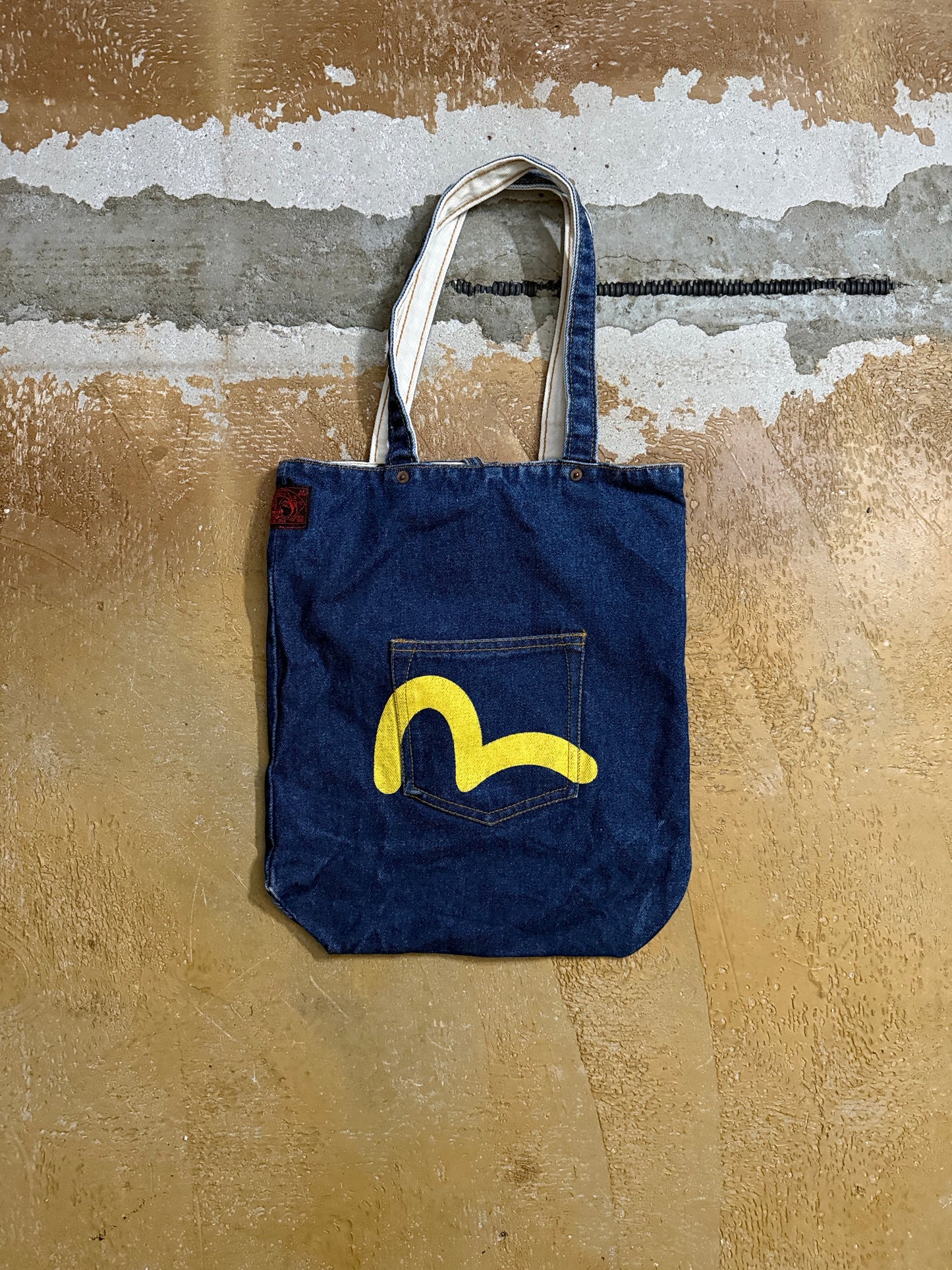 Evisu reversible denim tote bag
