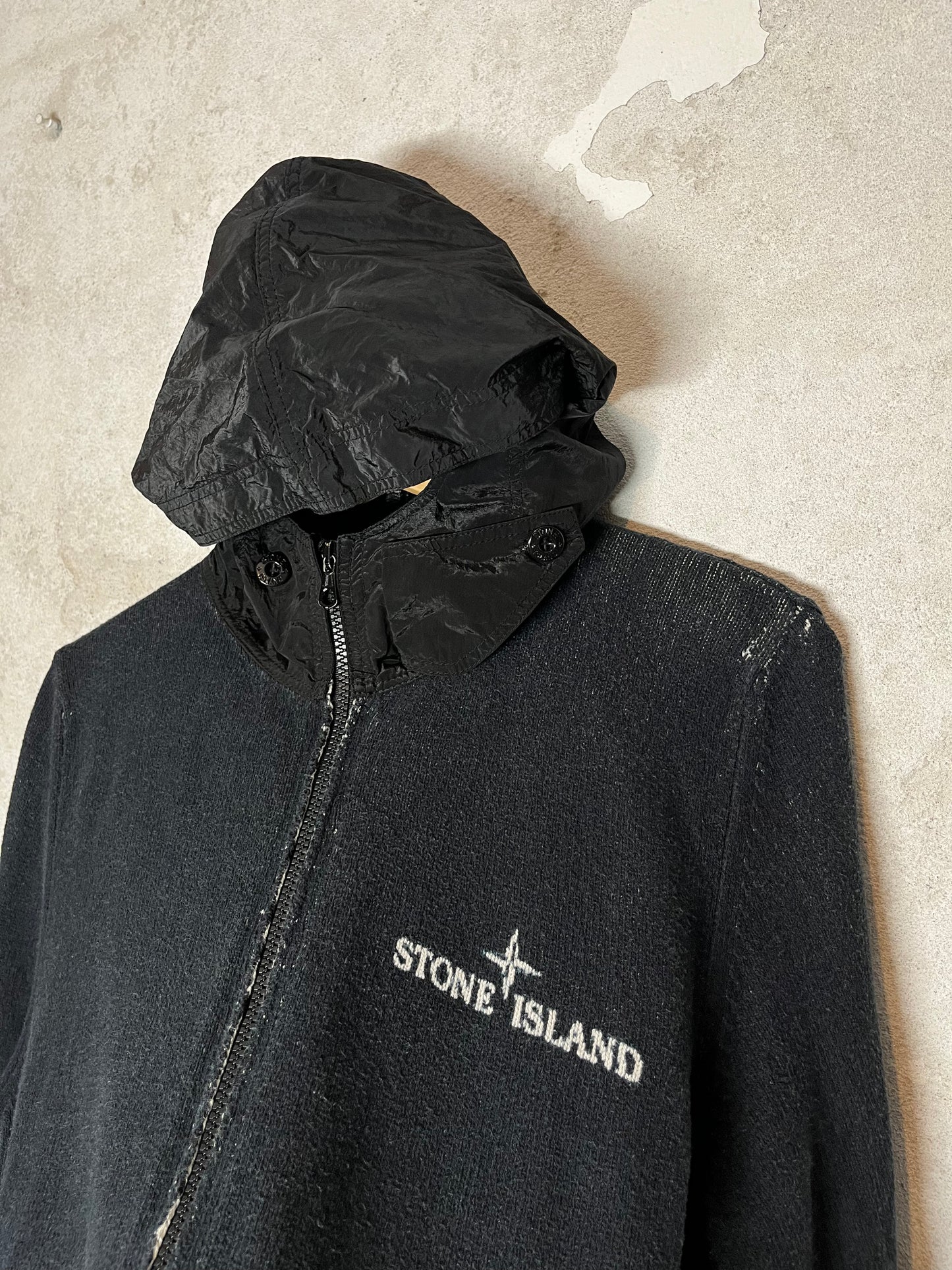 Stone Island sweater jacket with nylon hood - L