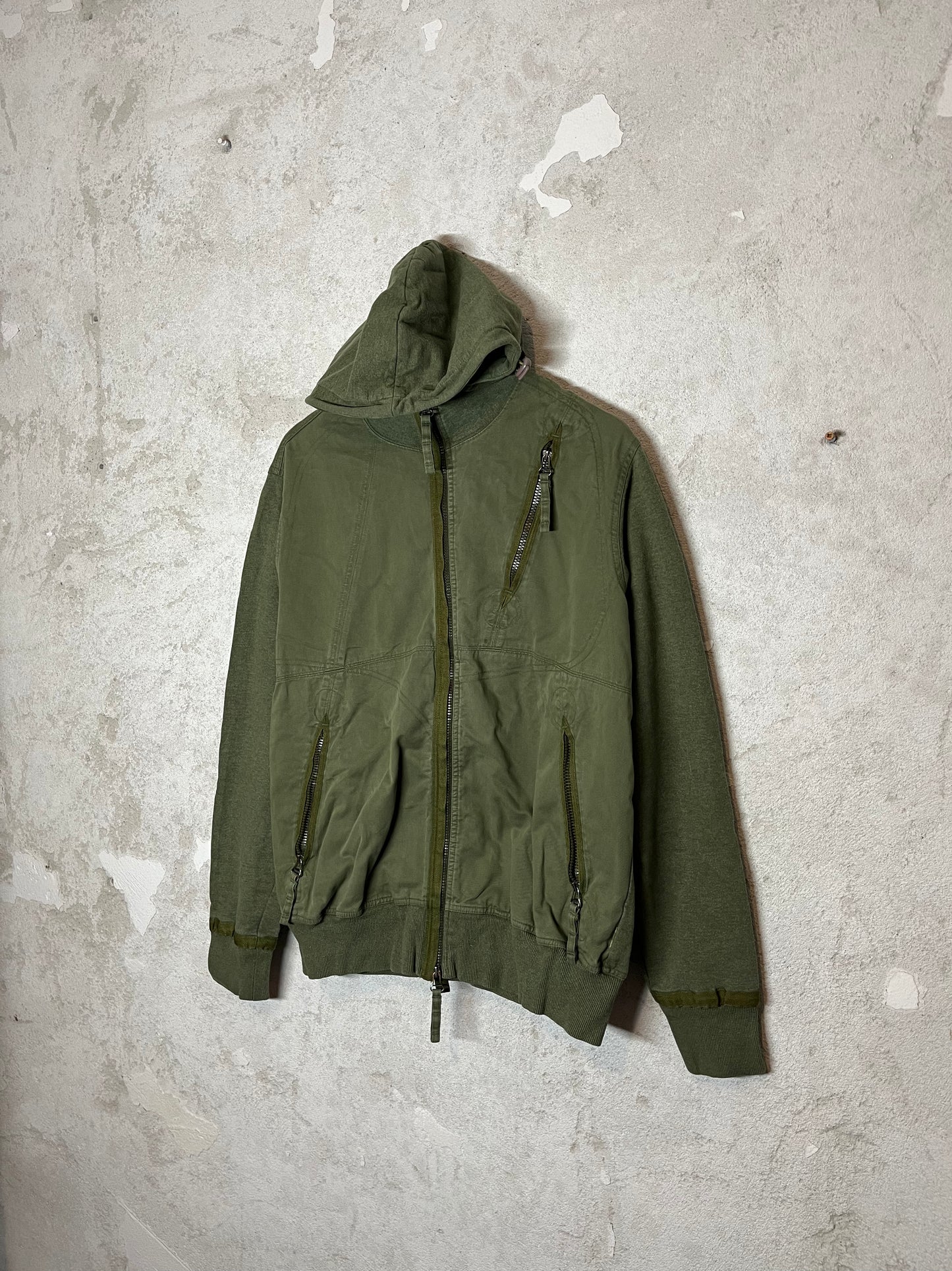 Maharishi multi zip khaki hooded sweatshirt - M