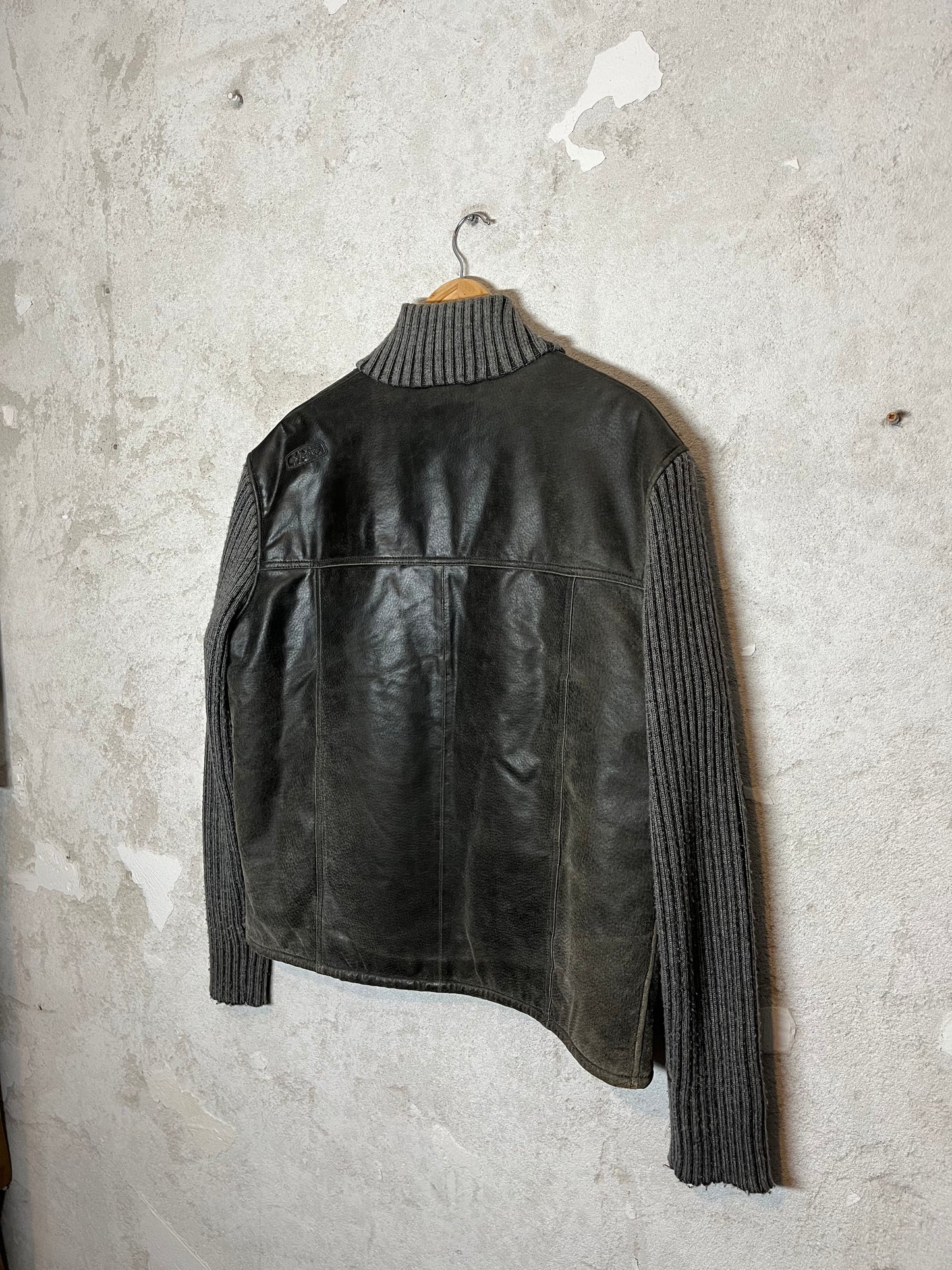 Oxbow 2000s vintage leather / knitted rib jacket - L