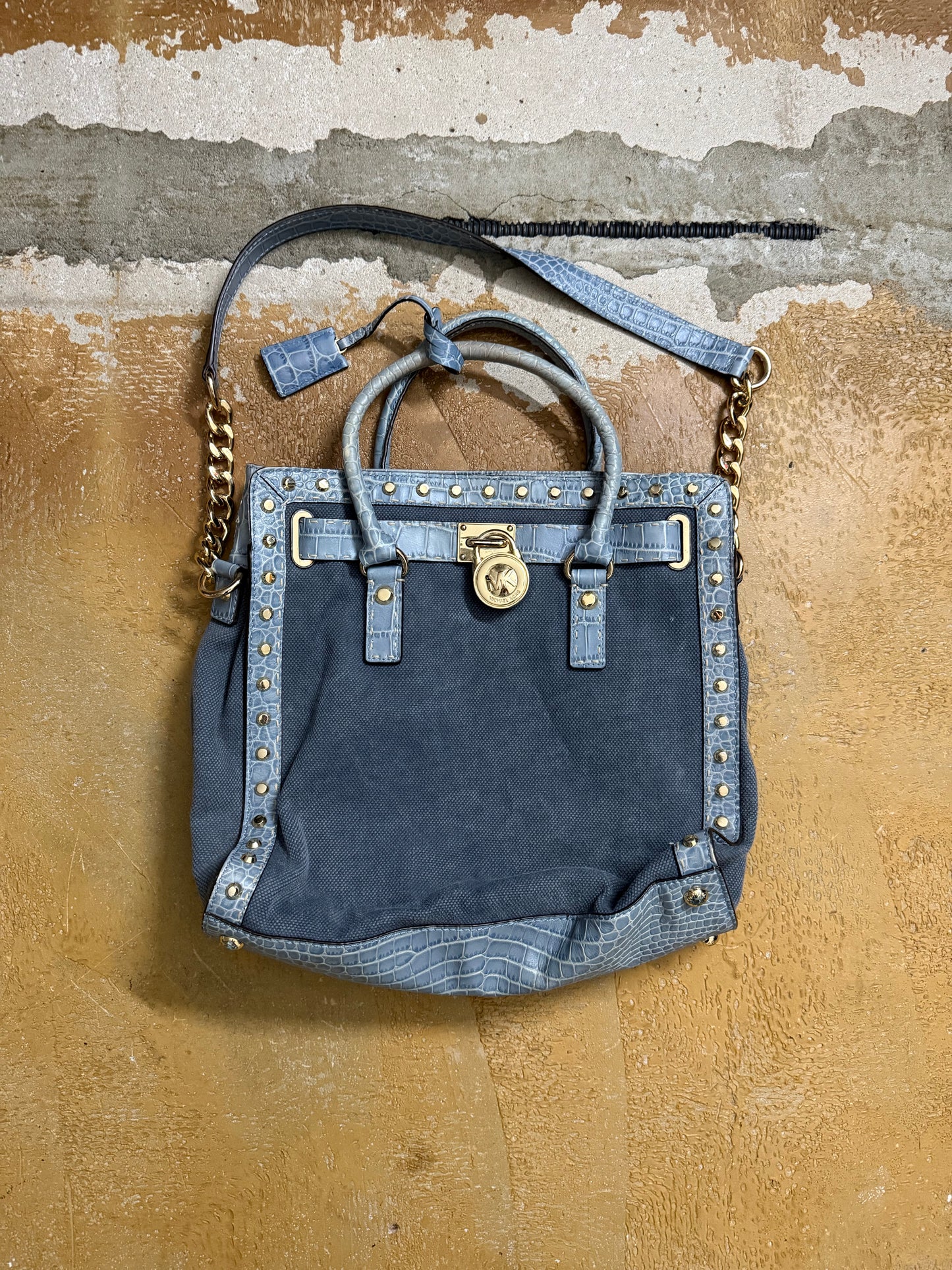 Micheal Kors Hamilton tote crocodile leather denim bag