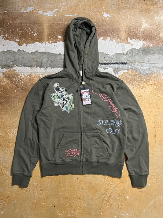 Ed Hardy green zip-up hoodie - XL