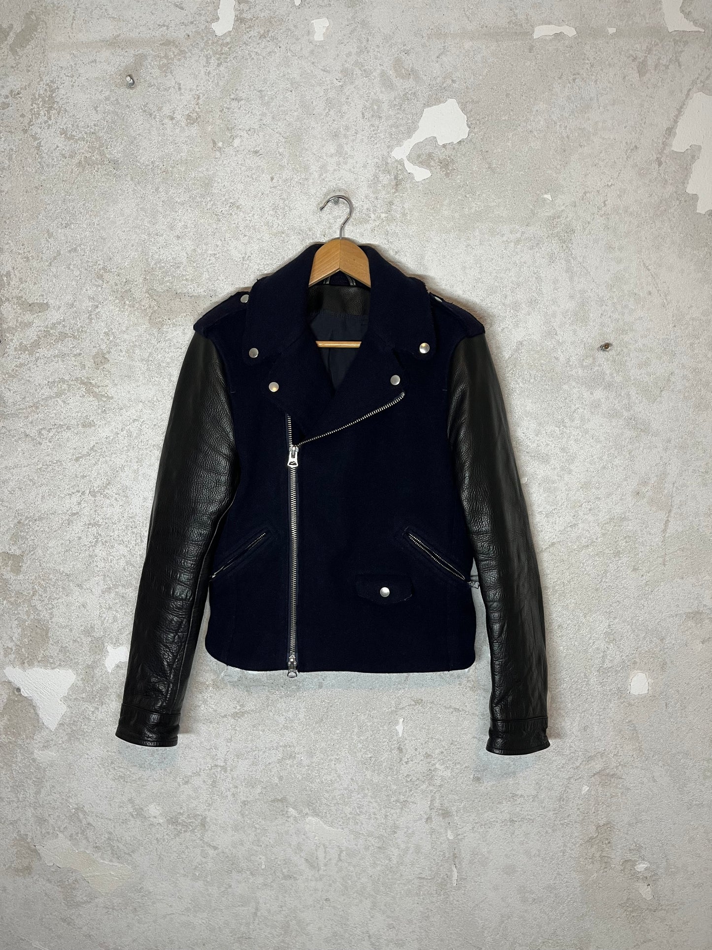 Acne Studios felt + leather motor jacket - M