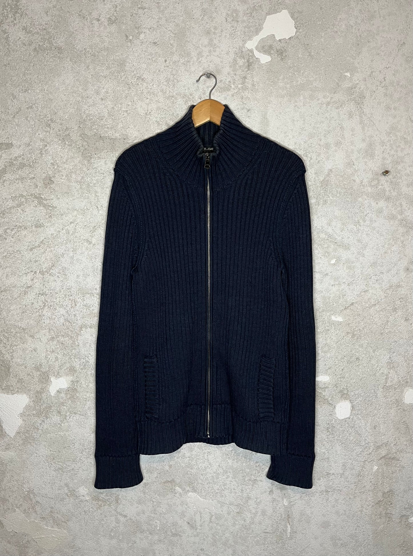 Dolce & Gabanna 2000s y2k designer ribbed knit zip-up sweater - L