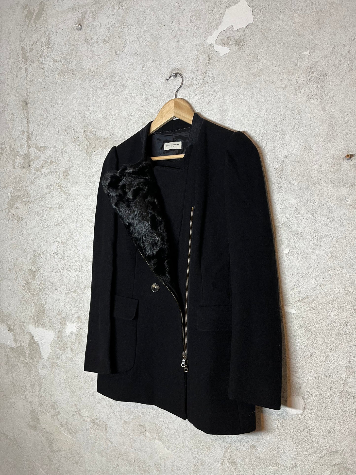 Dries van Noten fur wool trench coat jacket - S