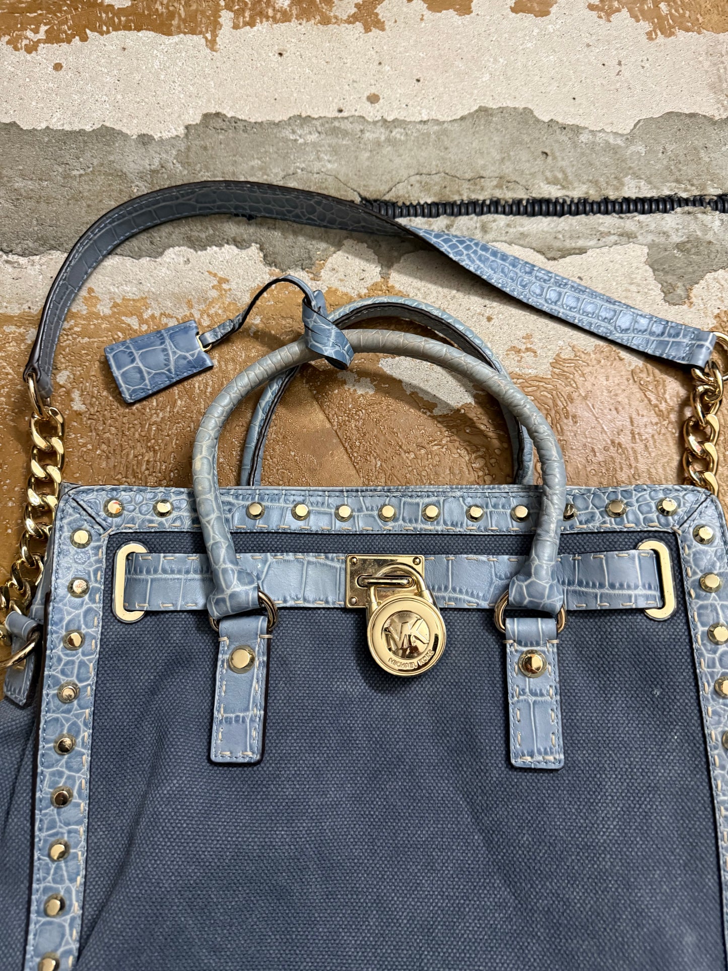 Micheal Kors Hamilton tote crocodile leather denim bag