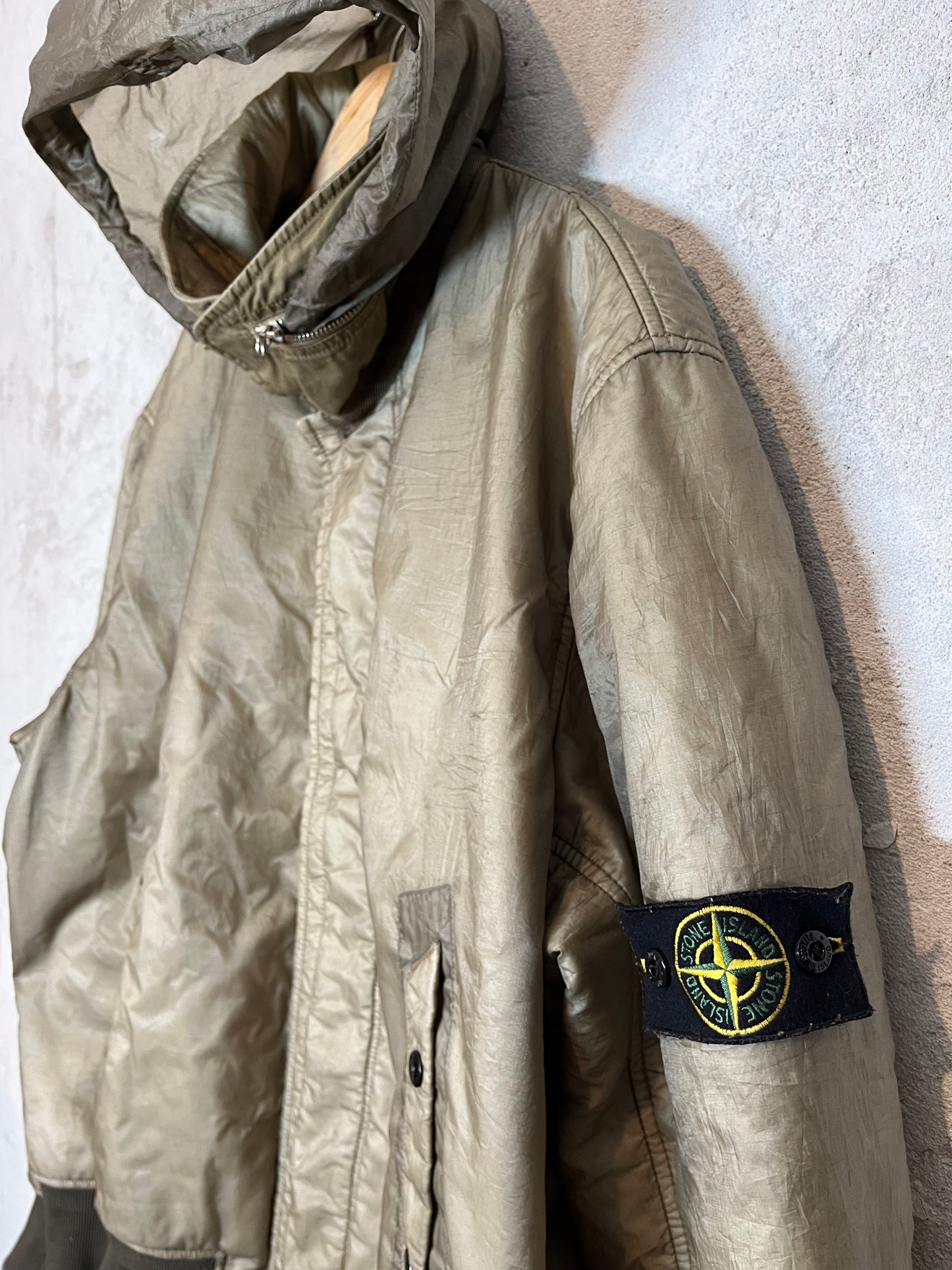 Stone Island vintage 2000s 90s khaki brown crinkle jacket bomber - XL