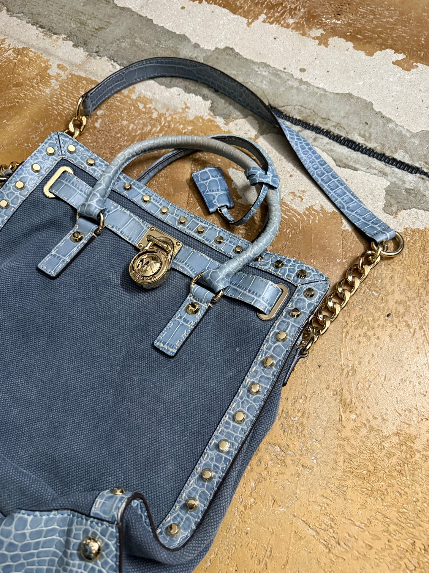 Micheal Kors Hamilton tote crocodile leather denim bag