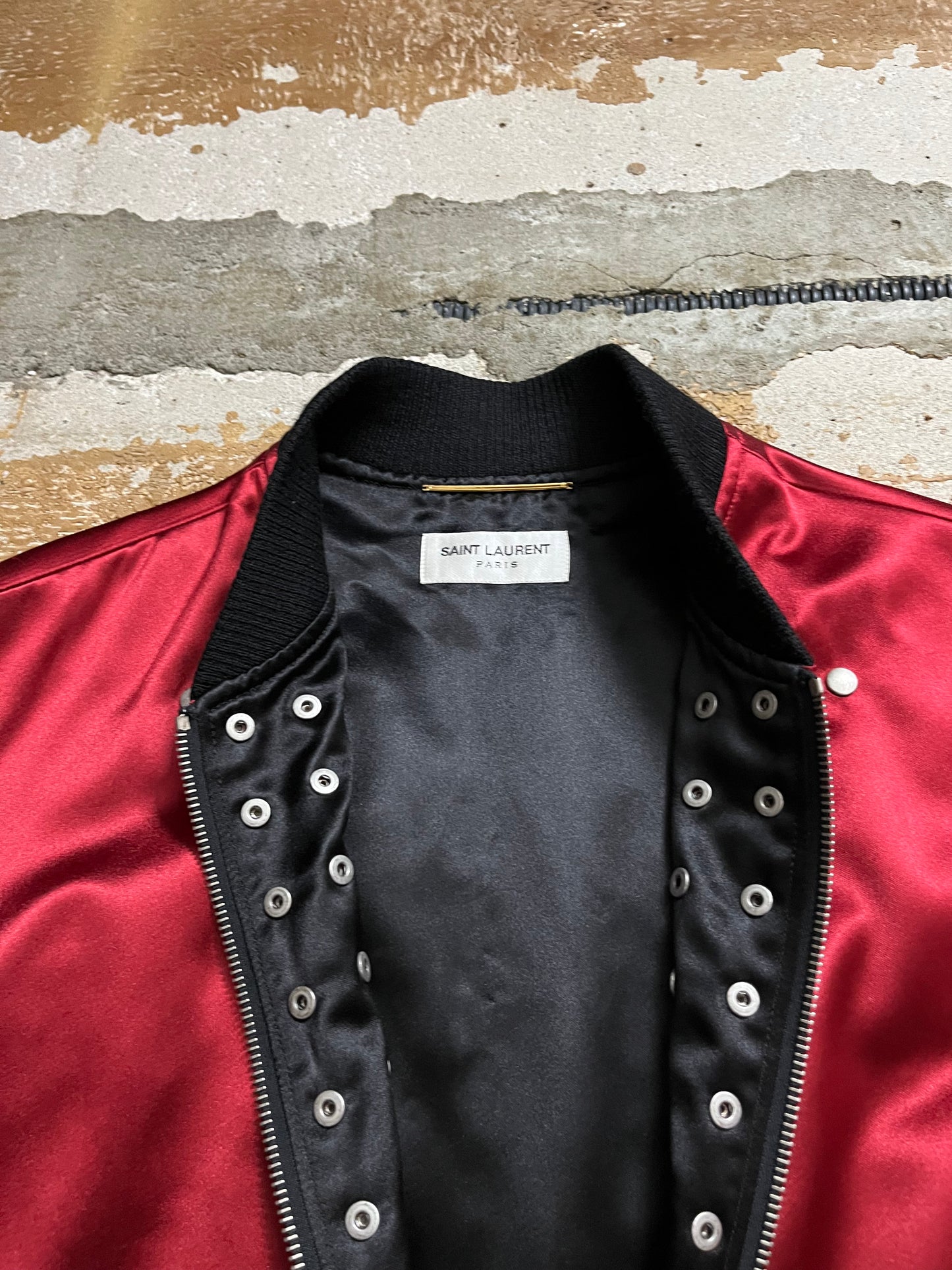 Saint Laurent studded satin bomber jacket - S