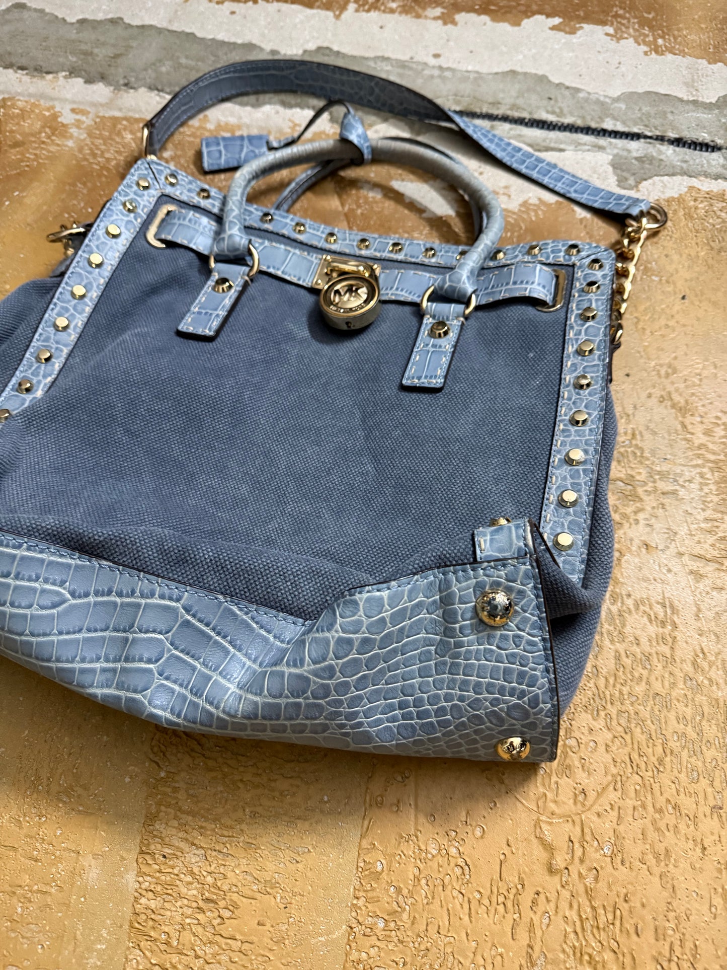 Micheal Kors Hamilton tote crocodile leather denim bag