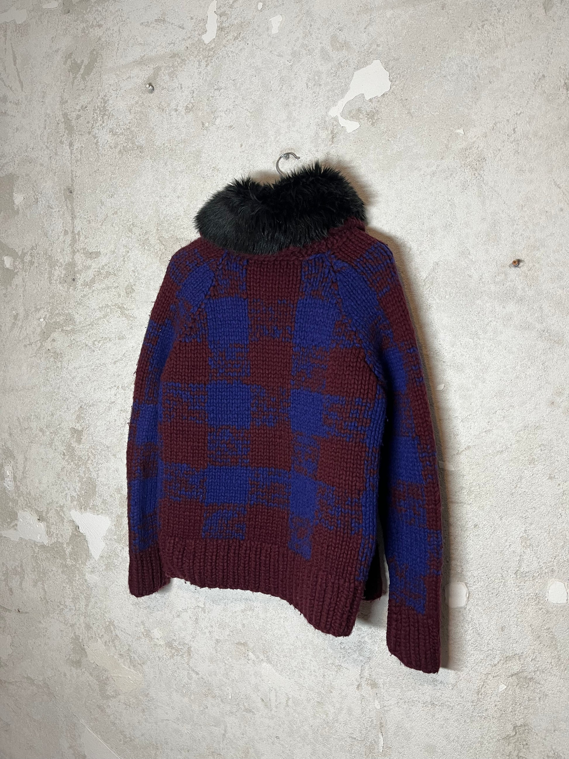 Prada heavy knit detachable fur jacket