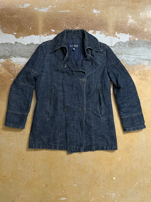 Armani Jeans Indigo denim hemp trenchcoat quilted jacket - L