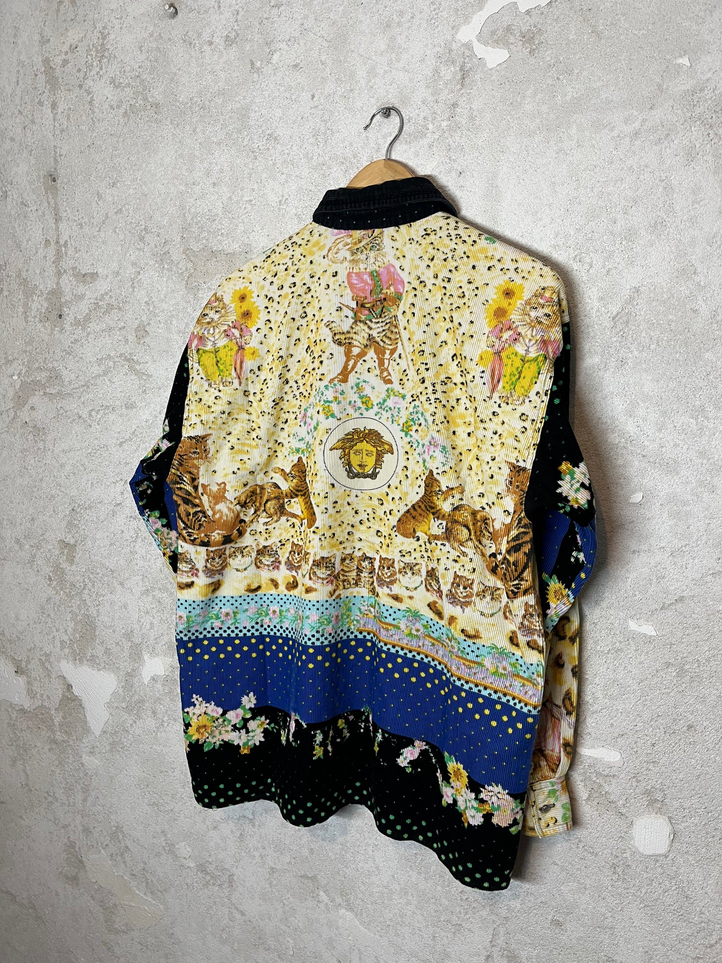 Vintage 90s Versace corduroy overshirt cats & floral - M