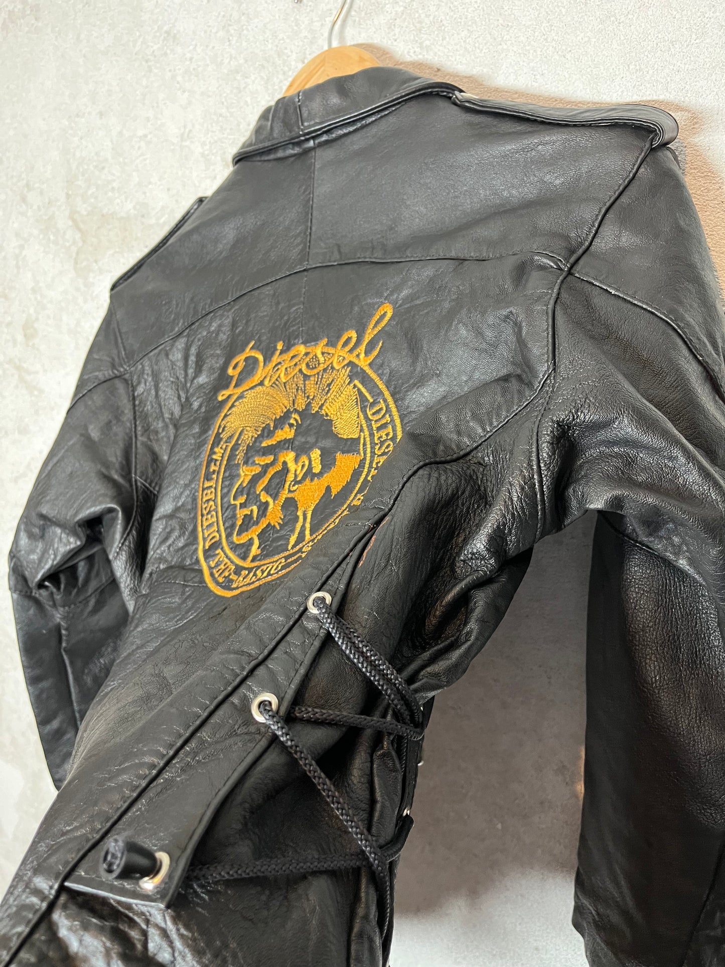 Diesel vintage 90s retro embroidered leather motor jacket