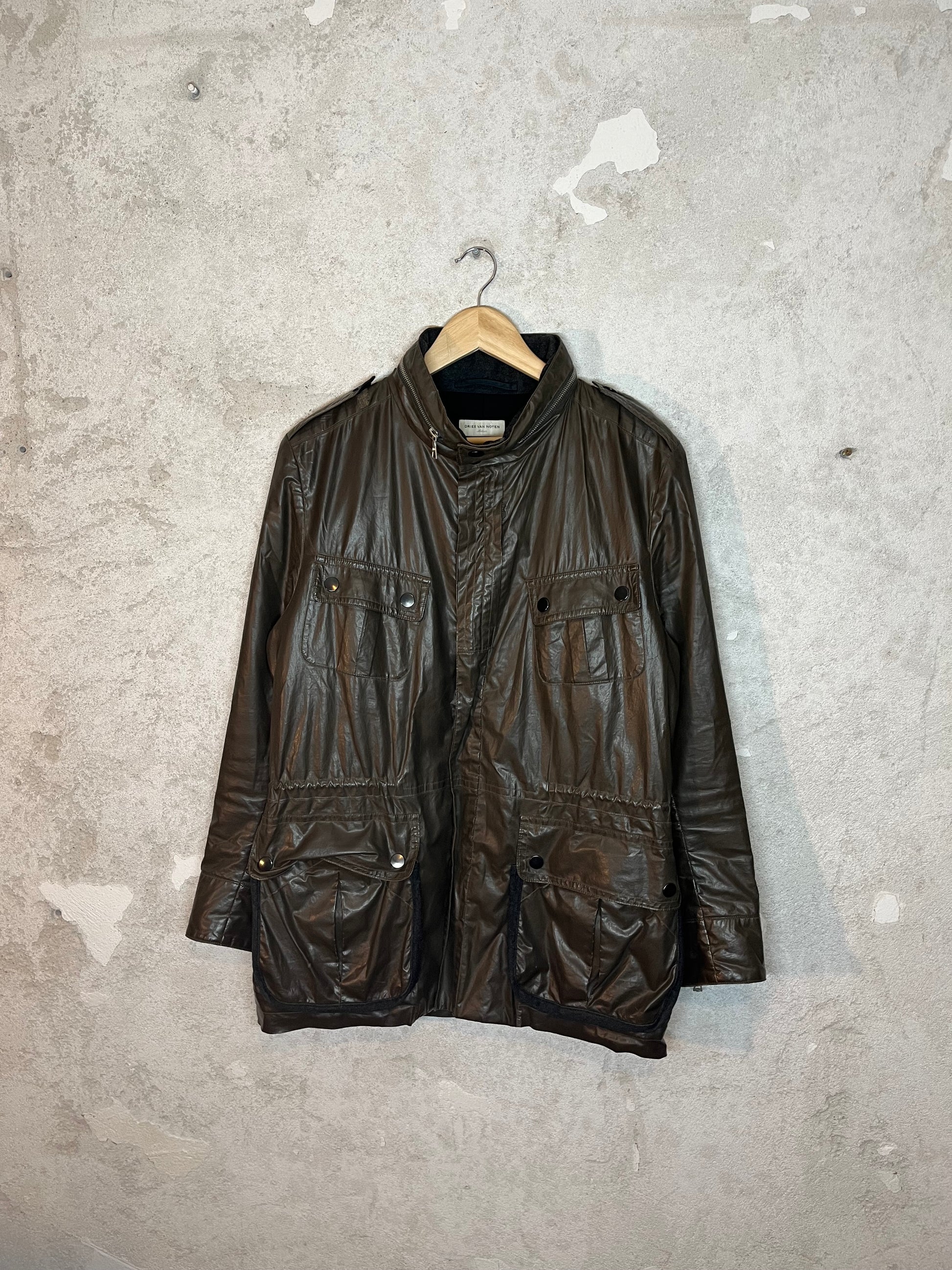 Dries van Noten waxed cotton military trench coat jacket