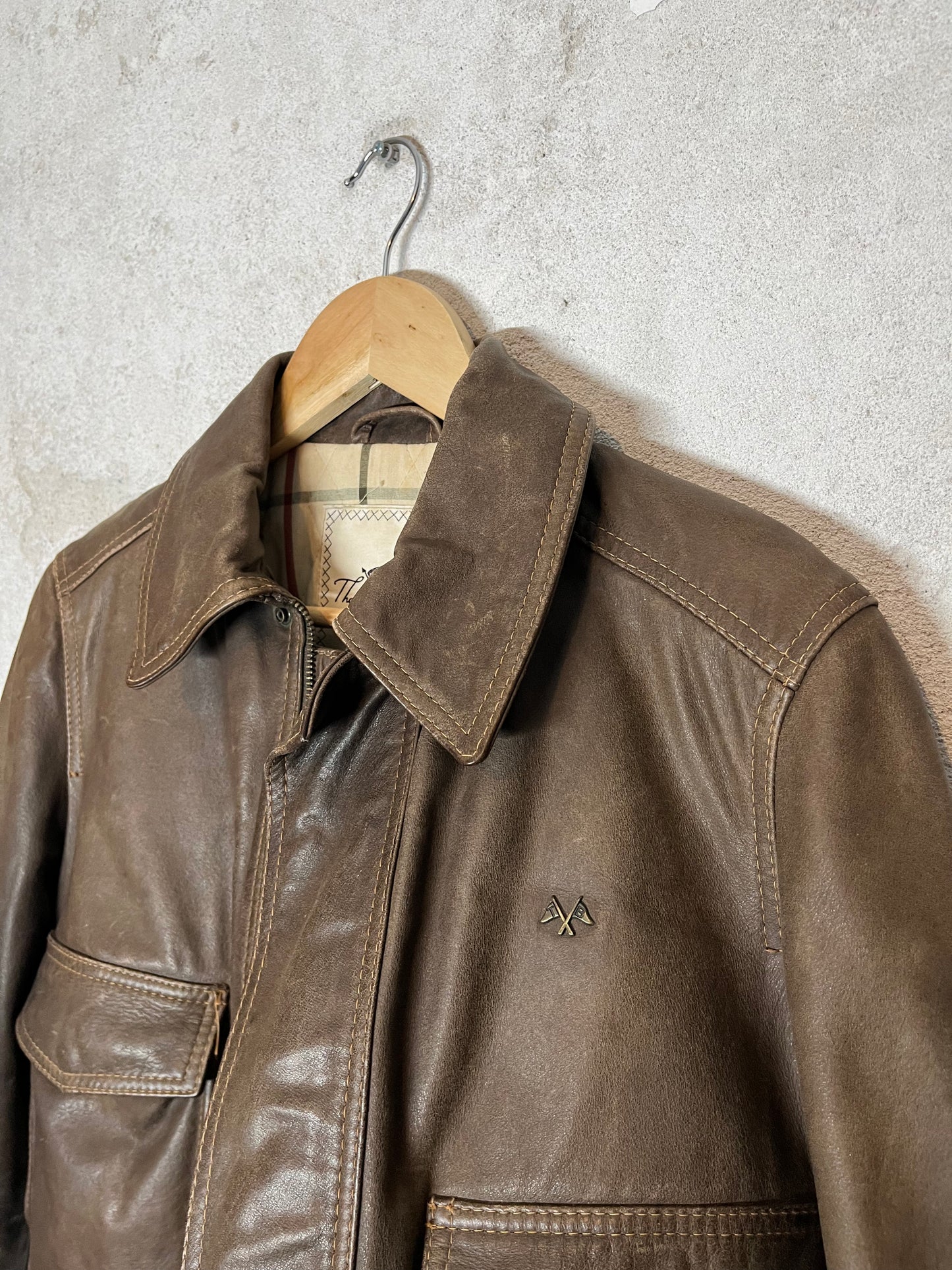 Thomas Burberry vintage brown leather lined jacket - S