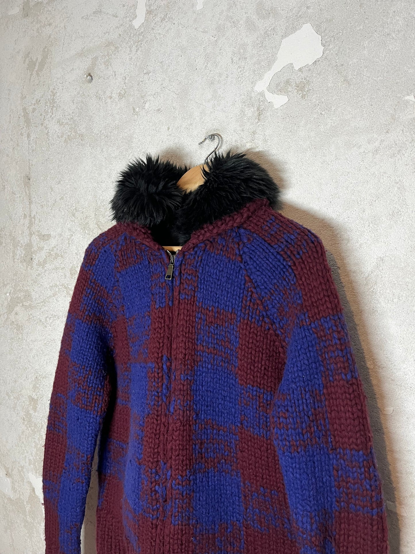 Prada heavy knit detachable fur jacket