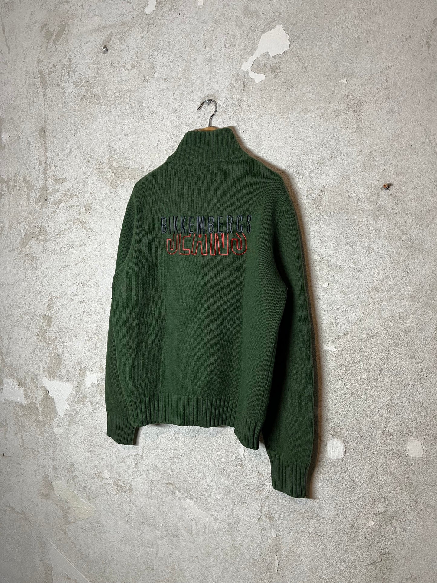 Dirk Bikkembergs Jeans green knit zip-up sweater - L