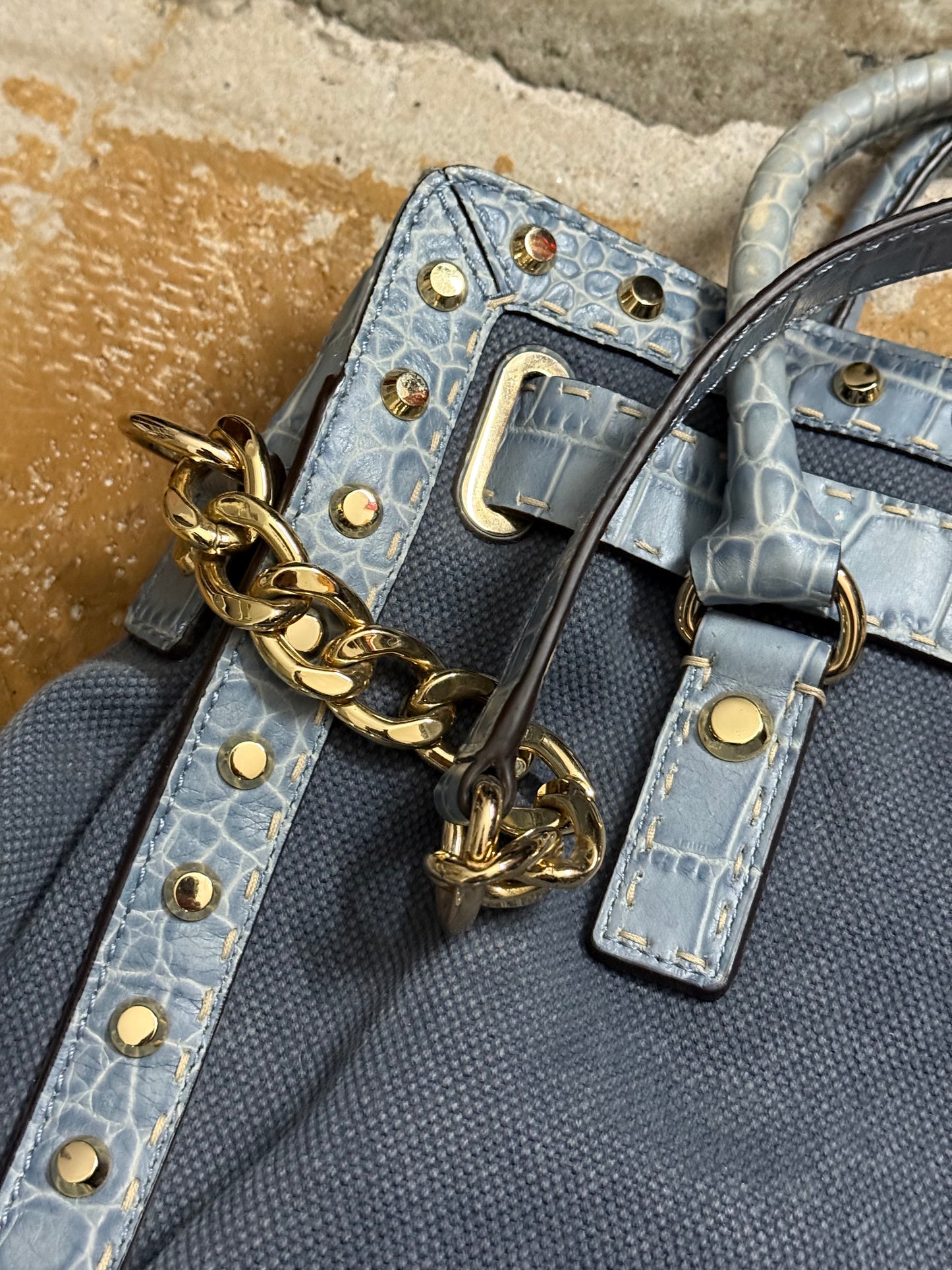 Micheal Kors Hamilton tote crocodile leather denim bag