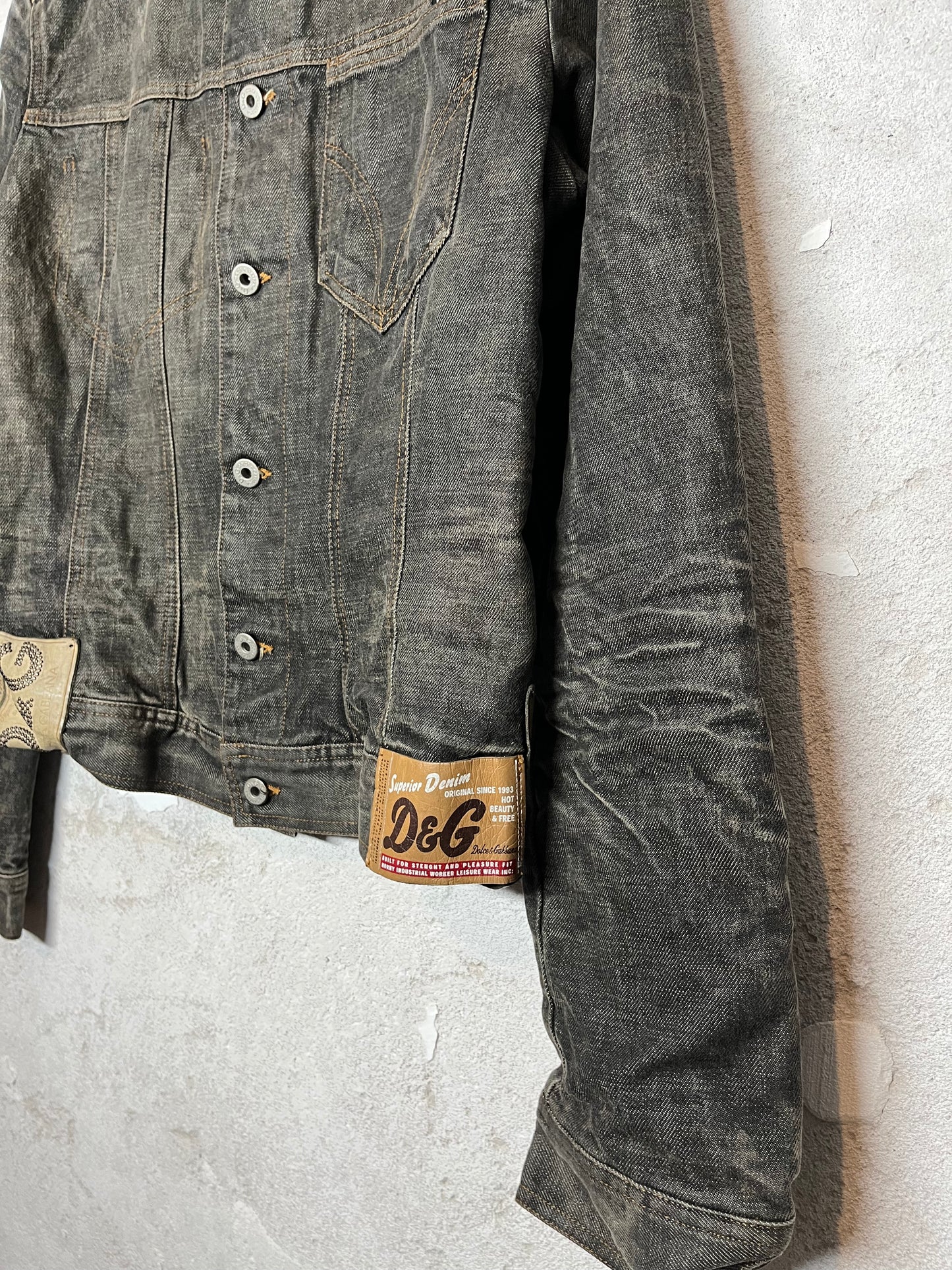 Dolce & Gabbana 9 leather patch denim jacket - L