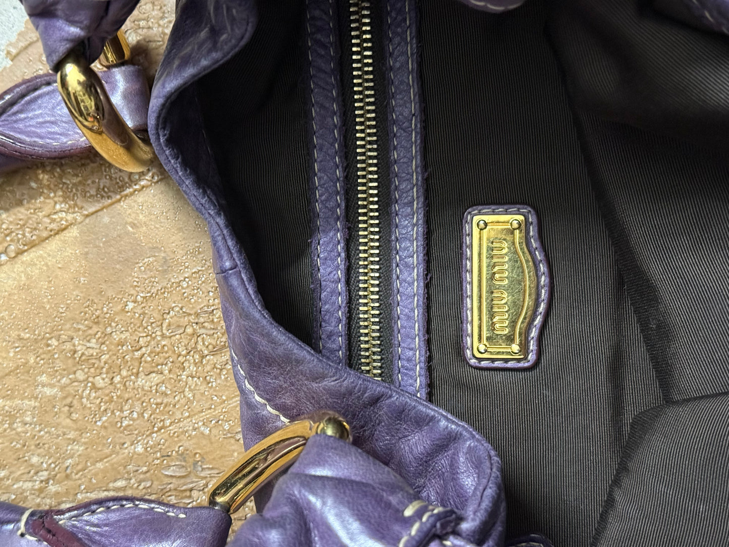 Miu Miu purple leather shopper bag