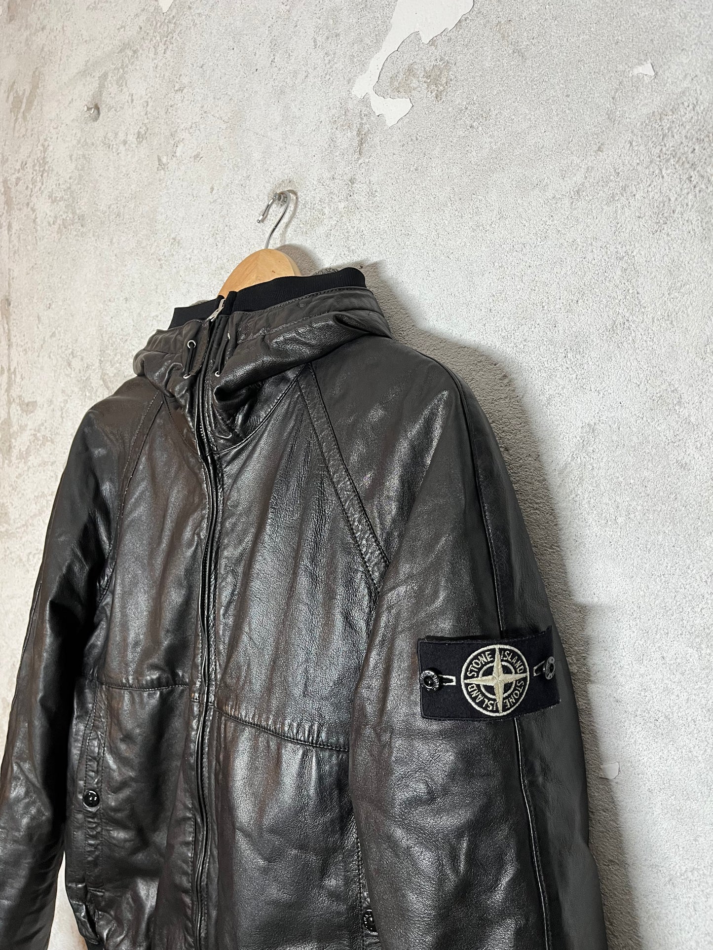 Stone Island *rare* vintage retro cast metal leather jacket - M