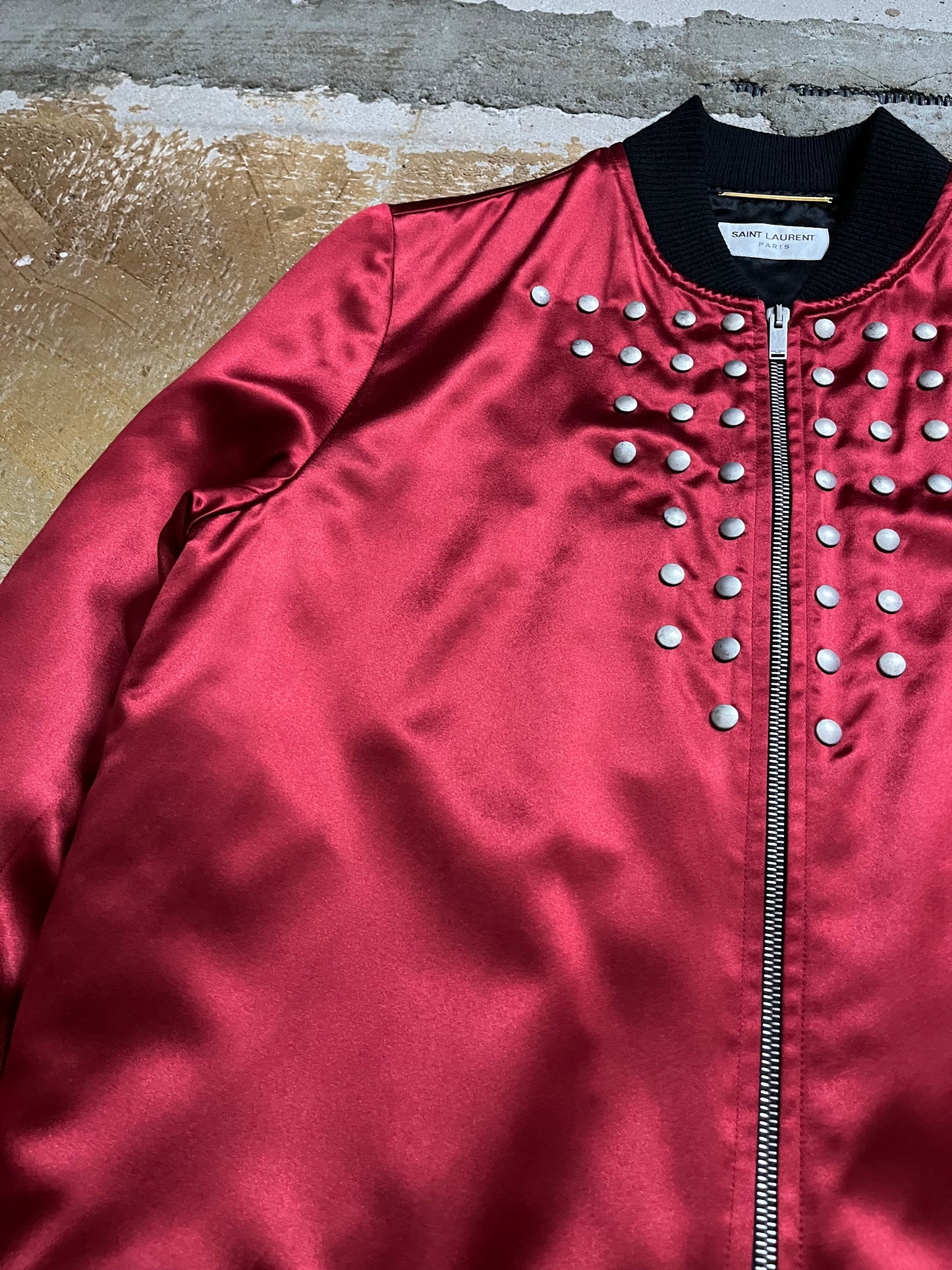 Saint Laurent studded satin bomber jacket - S