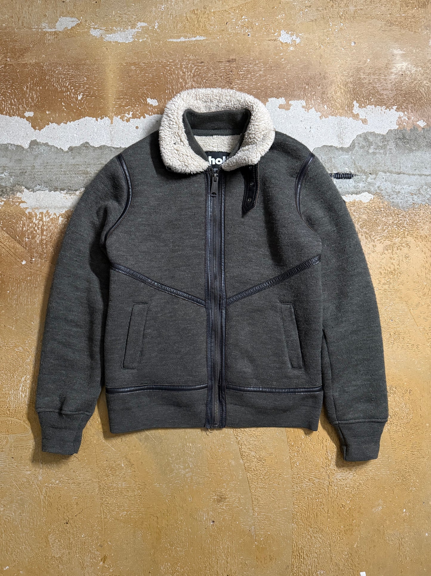 Schott NYC sherpa leather detail jacket - M