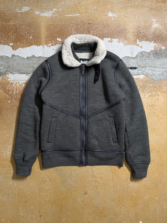 Schott NYC sherpa leather detail jacket - M