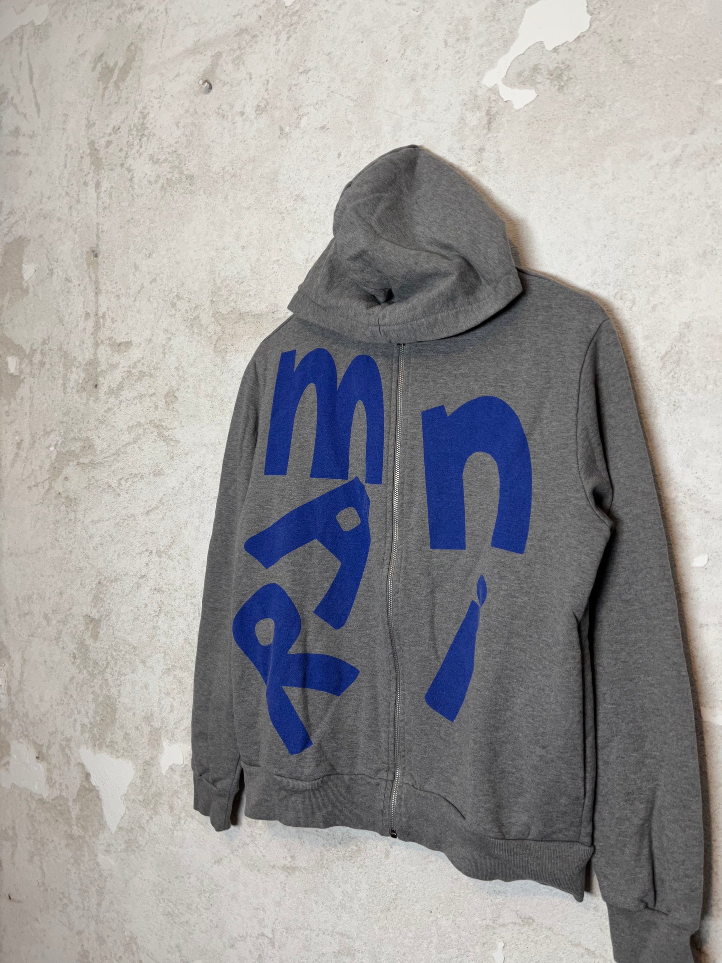 Marni zip up hooded sweatshirt grey spell out letters - XS