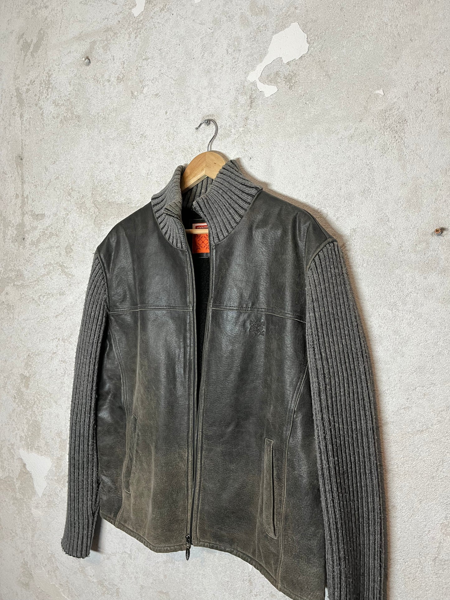 Oxbow 2000s vintage leather / knitted rib jacket - L