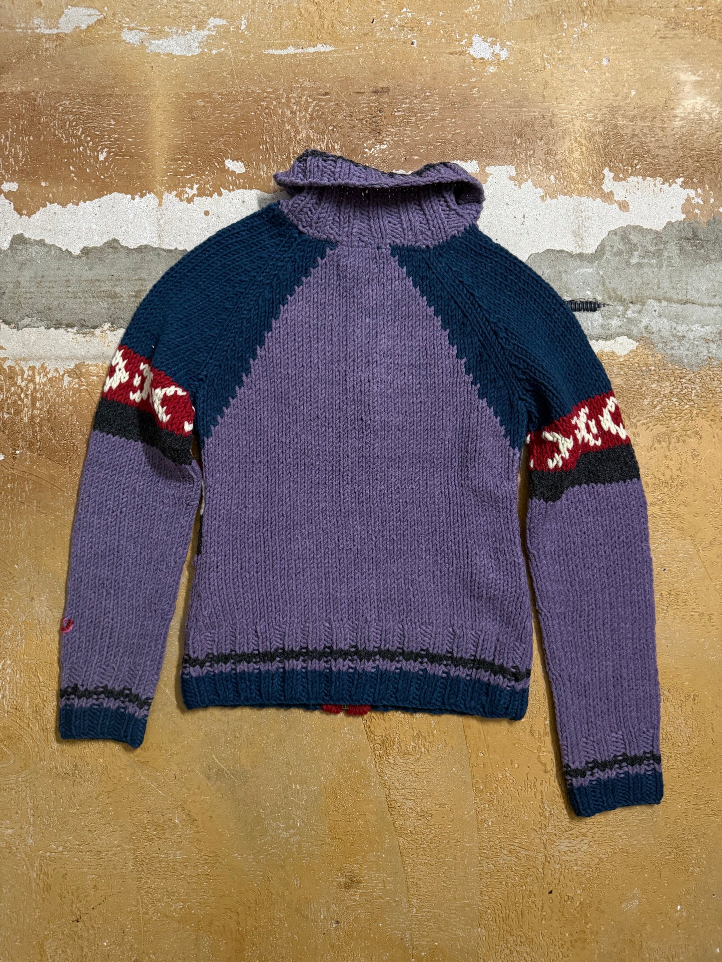 Guru hand made knit wool blend zipup - S