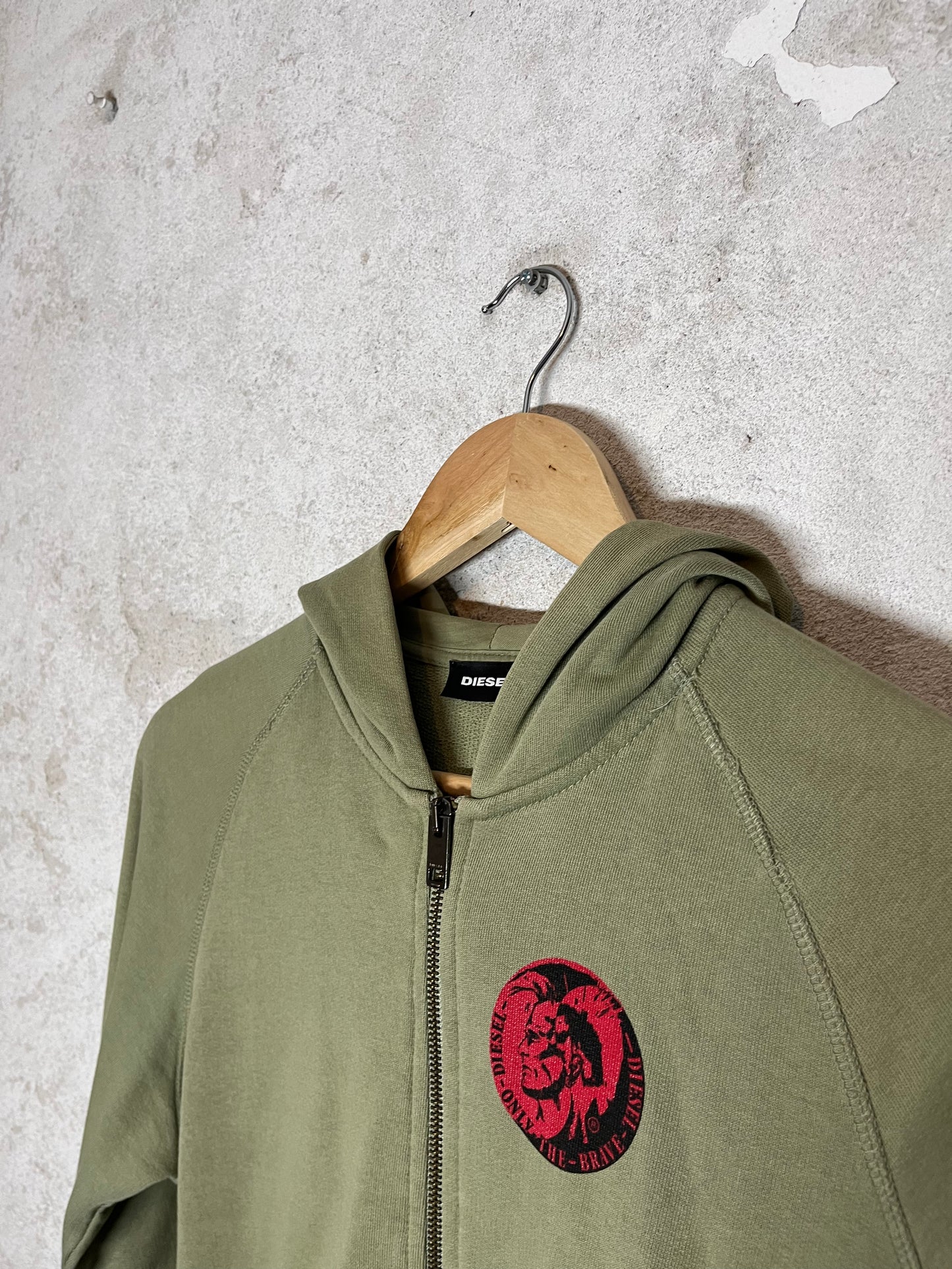 Diesel khaki green zip up sweatshirt - XS