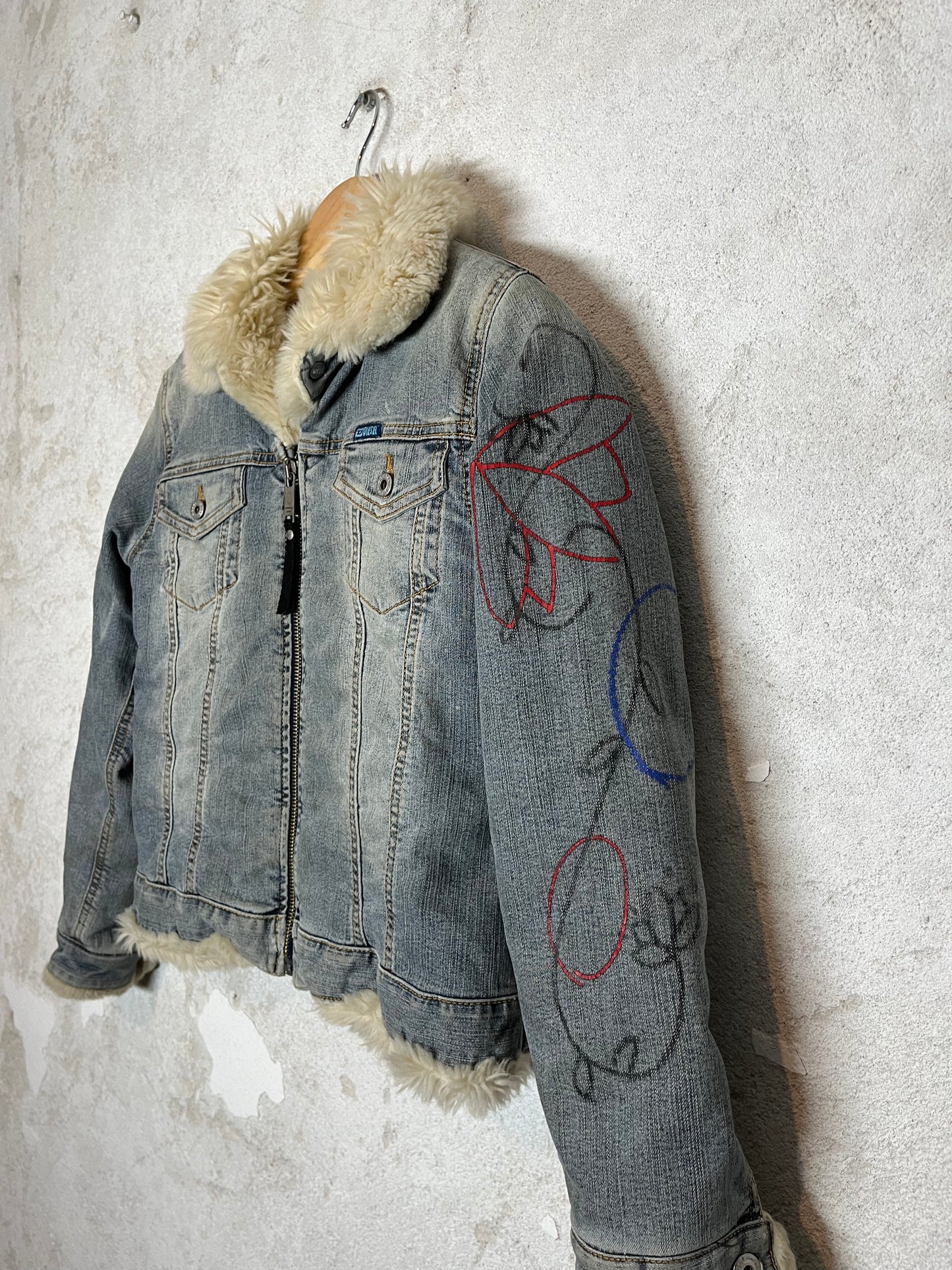 Diesel 2000s painted sherpa denim jacket - XS