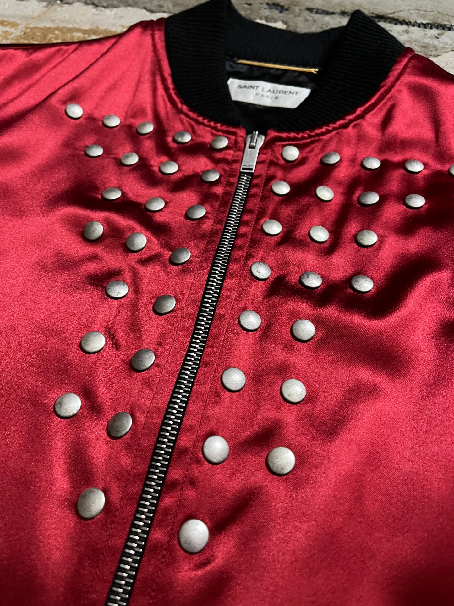 Saint Laurent studded satin bomber jacket - S