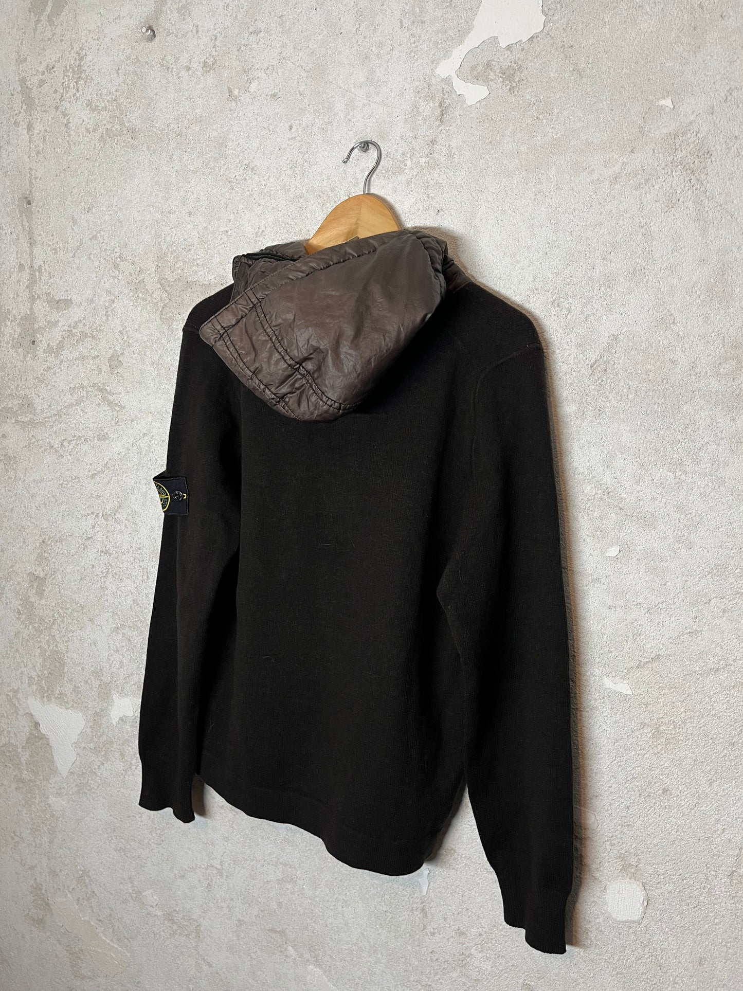 Stone Island wool sweater with puffer hood - M