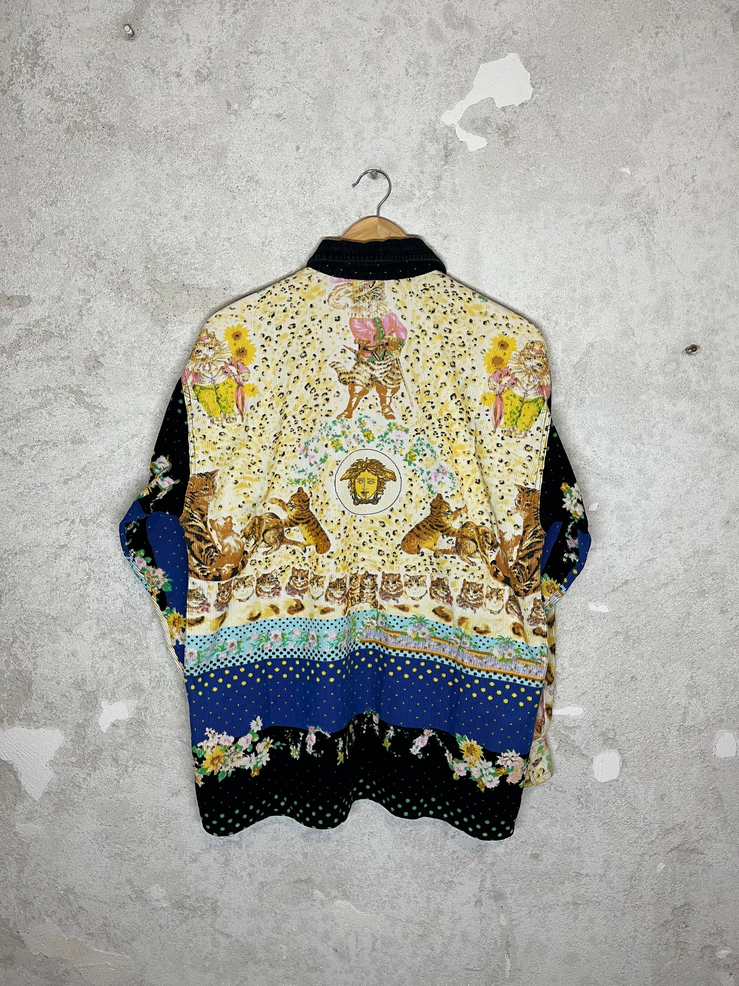 Vintage 90s Versace corduroy overshirt cats & floral - M