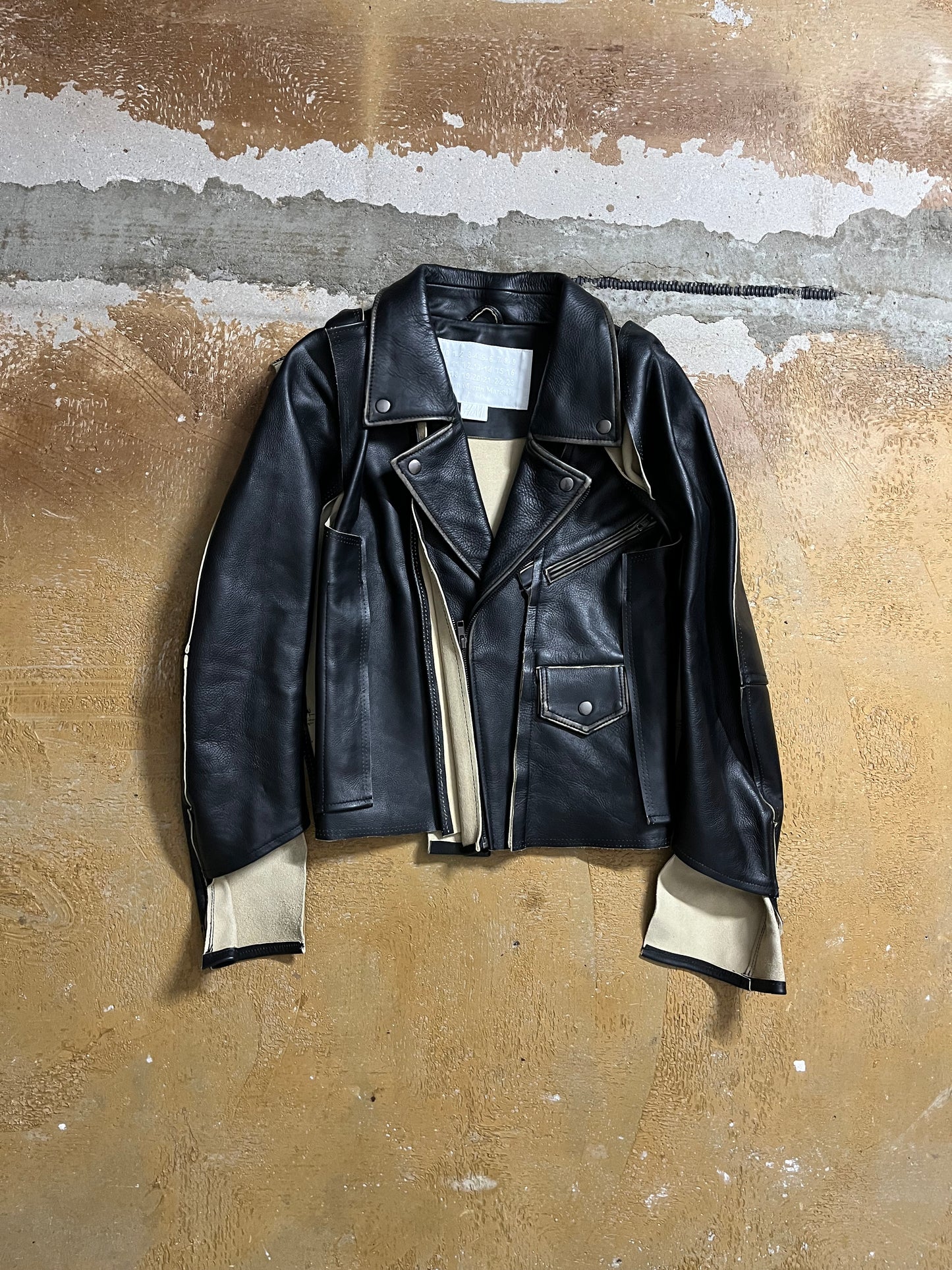 H&M maison margiela deconstructed leather motor jacket - S