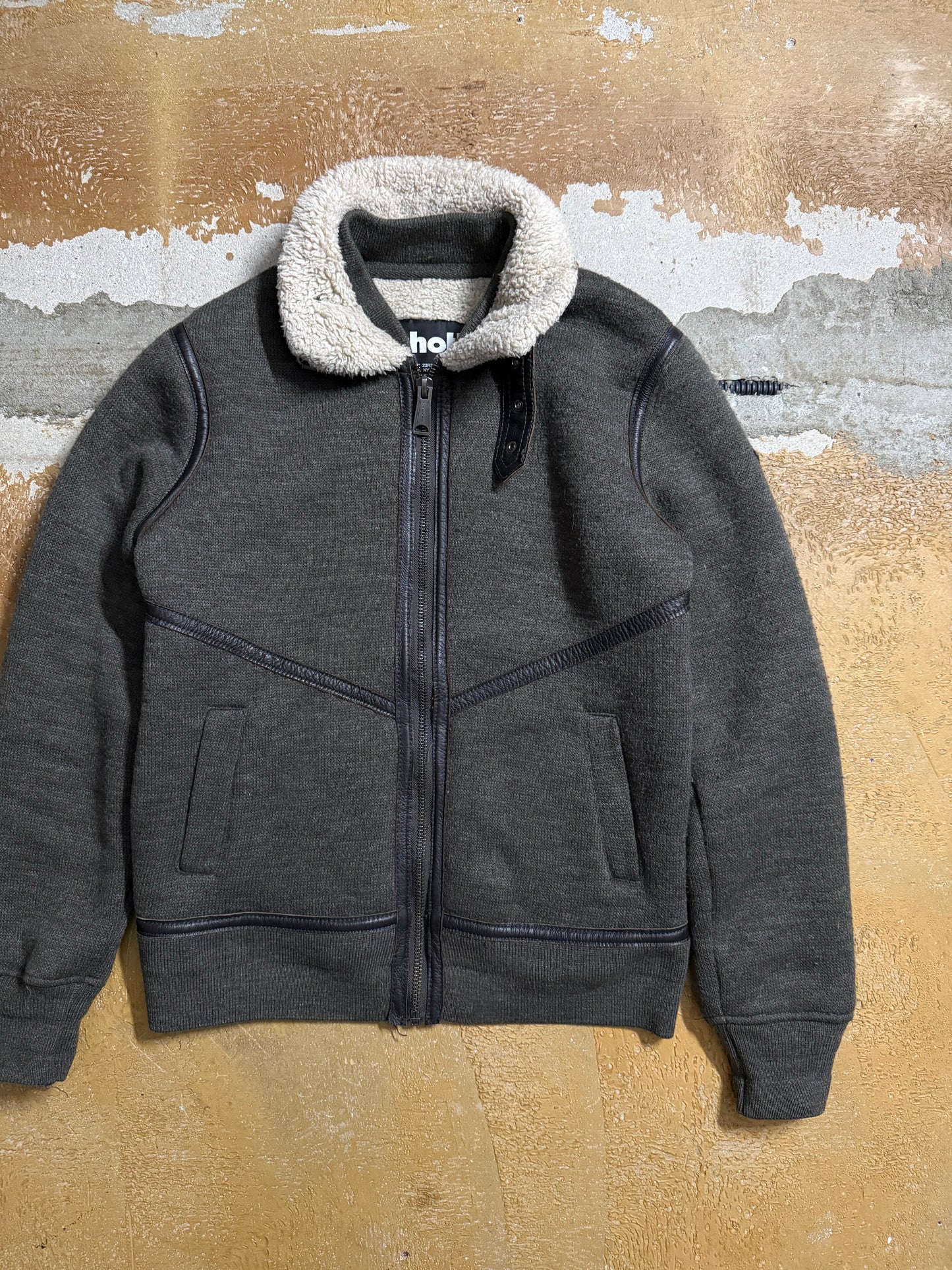 Schott NYC sherpa leather detail jacket - M