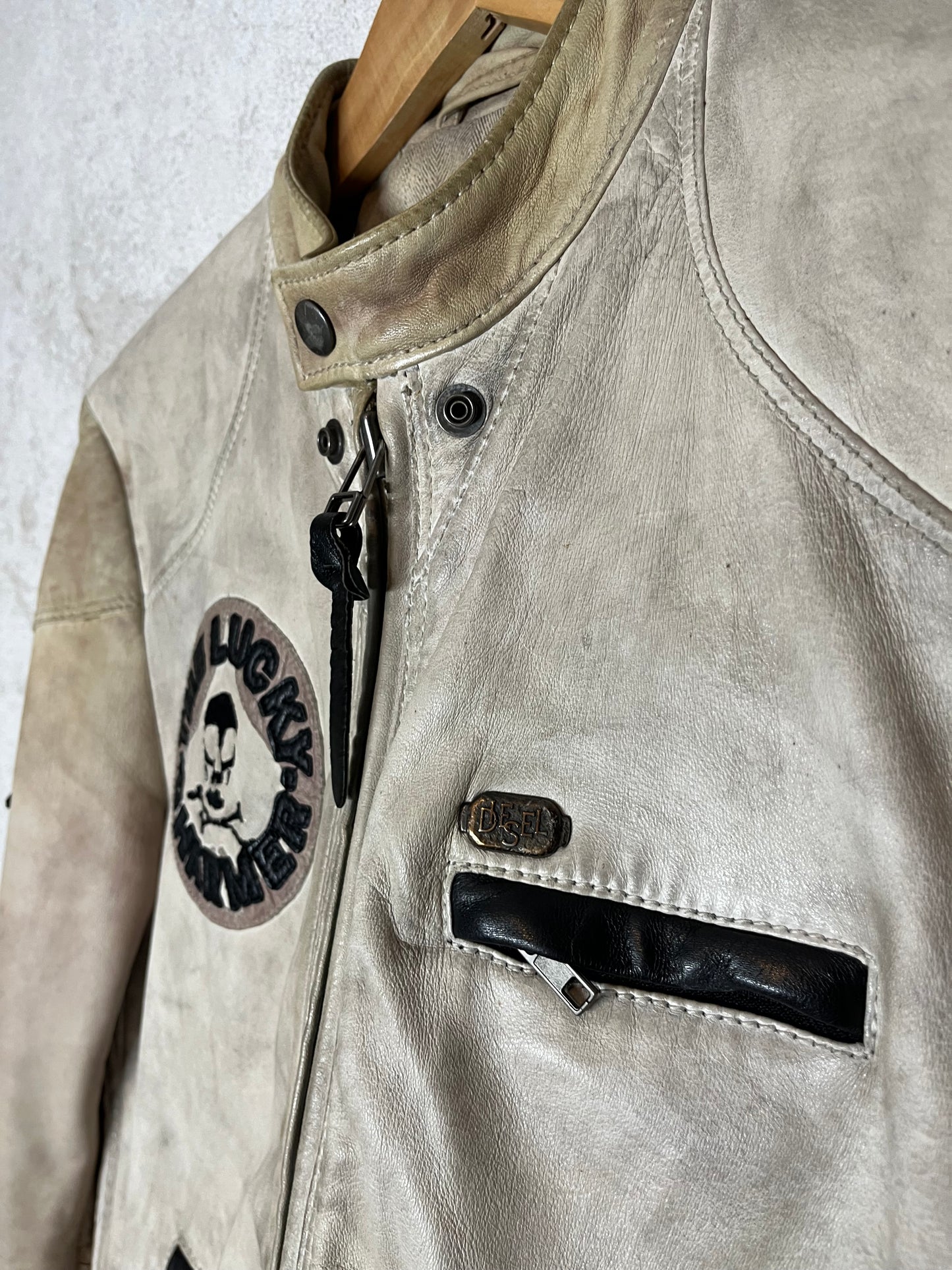 Diesel vintage leather motor race jacket - S