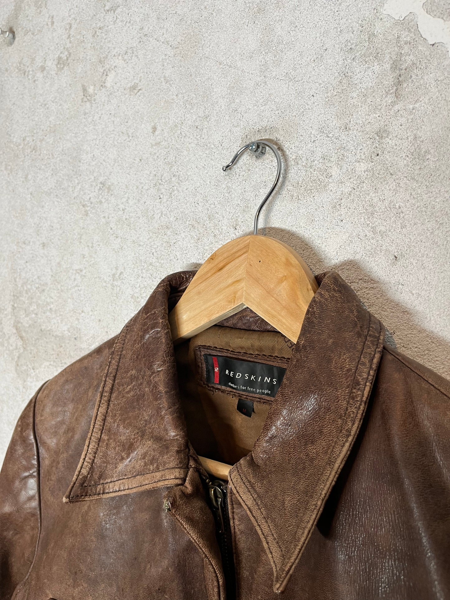 Red Skins vintage brown leather motor jacket - M