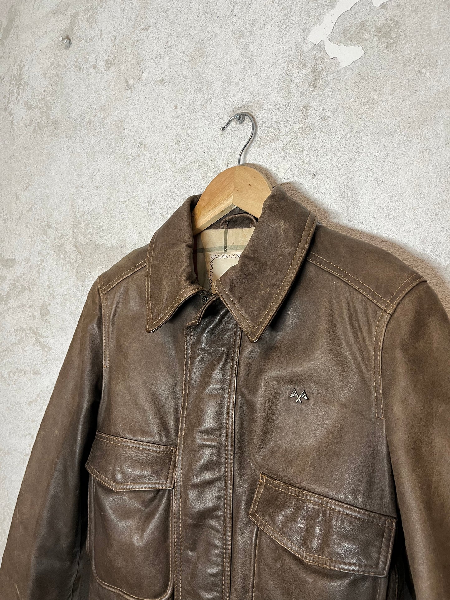 Thomas Burberry vintage brown leather lined jacket - S