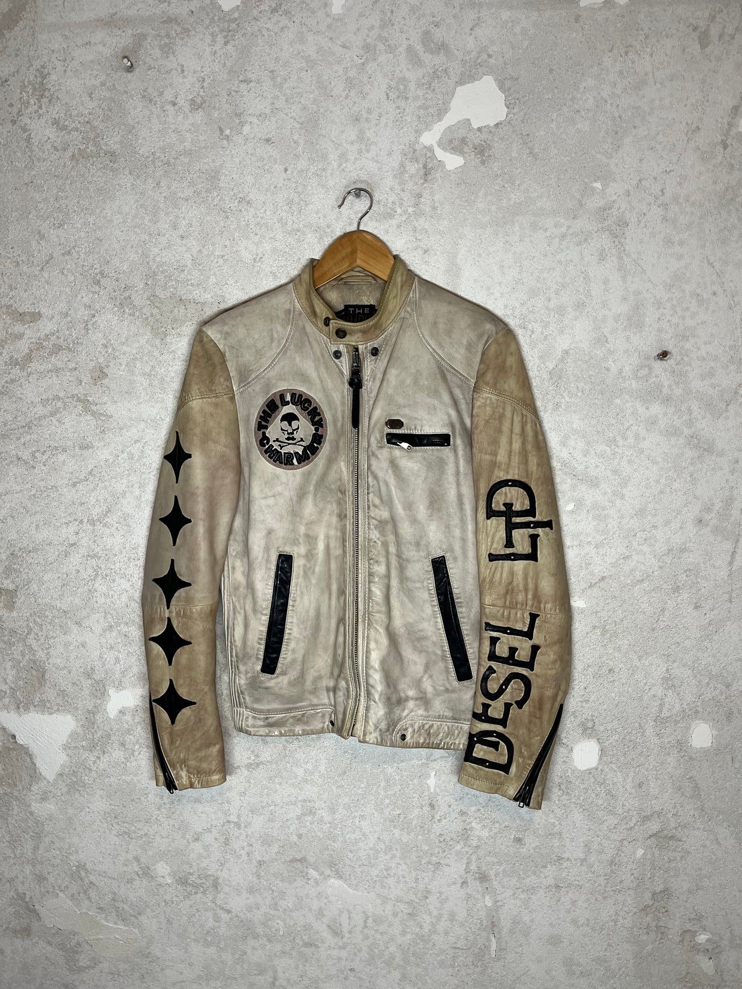 Diesel vintage leather motor race jacket - S